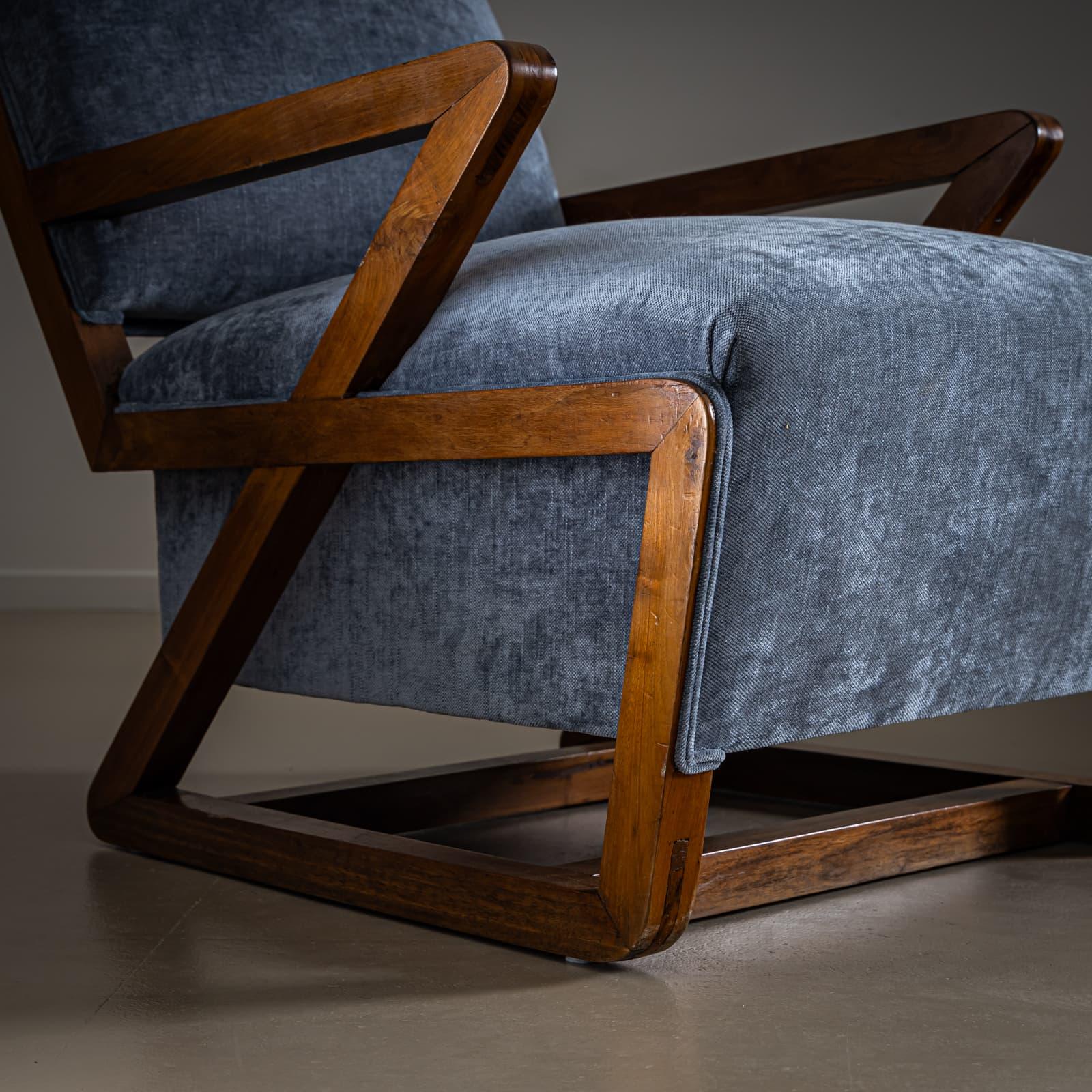 Velvet Lounge Chairs, Italian Manufactory, 1940s For Sale