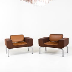 Pair of Brown Lounge Chairs, Fabric and Metal, Italy 1970s