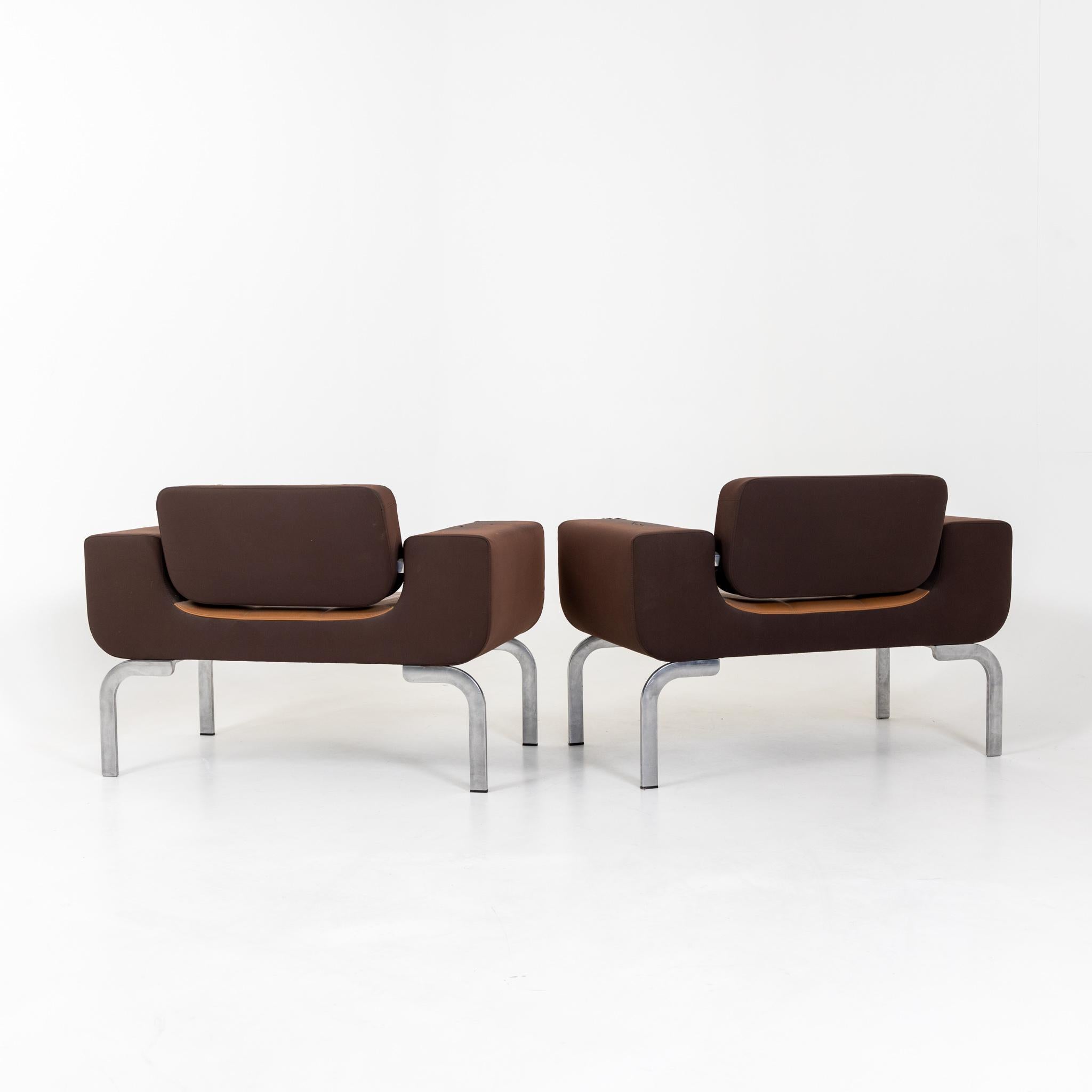 Pair of Brown Lounge Chairs, Fabric and Metal, Italy 1970s For Sale 2