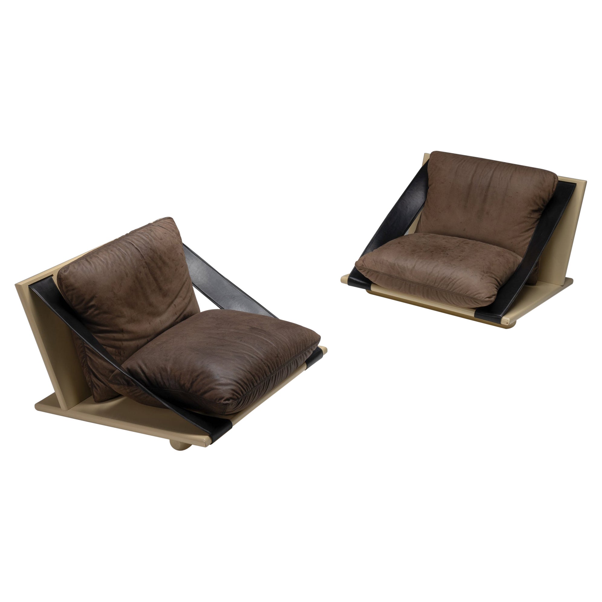 Fauteuils de salon, laque et cuir, design italien, années 1970