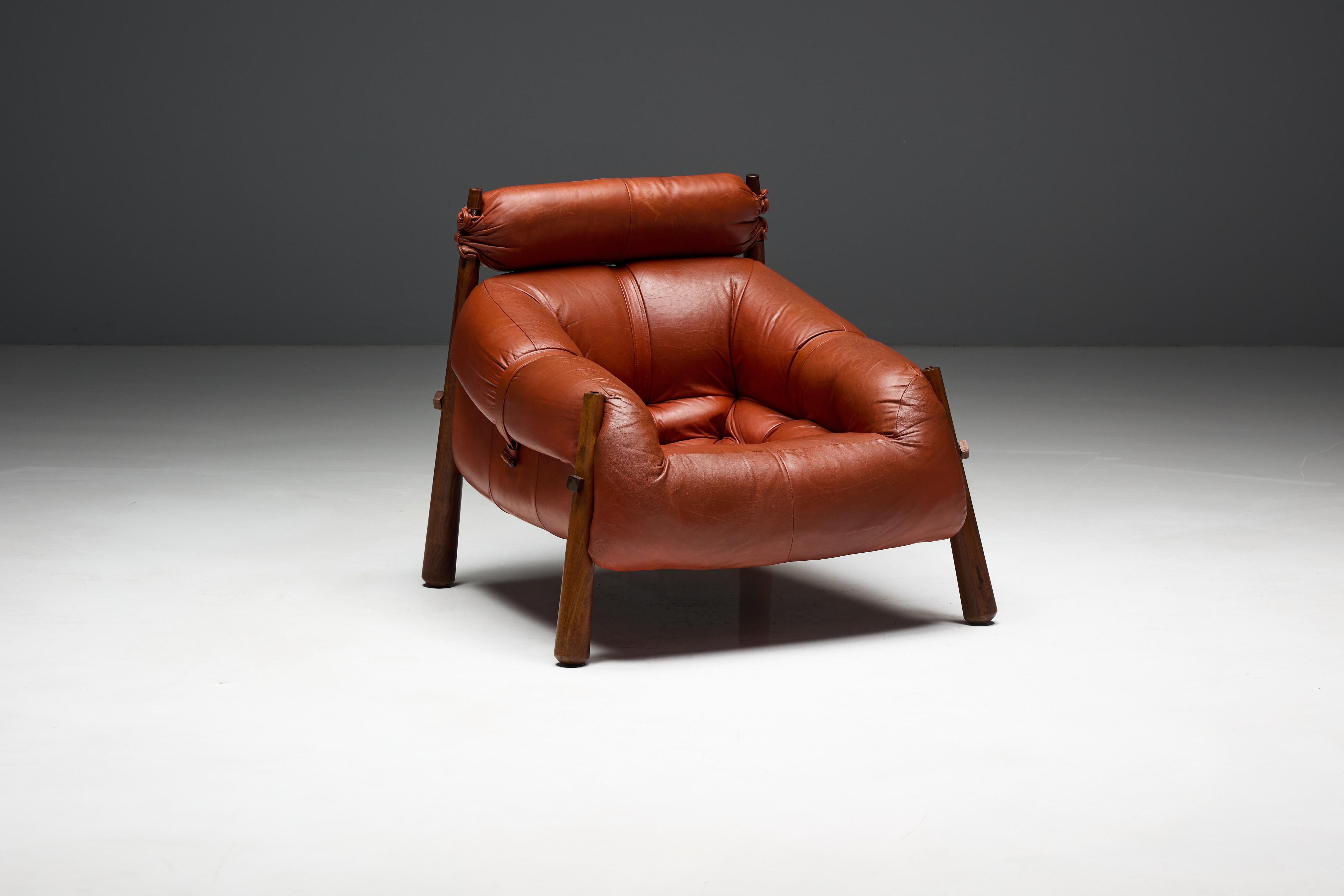 Leather Lounge Chairs 'MP-81' by Percival Lafer, Brazil, 1970s For Sale