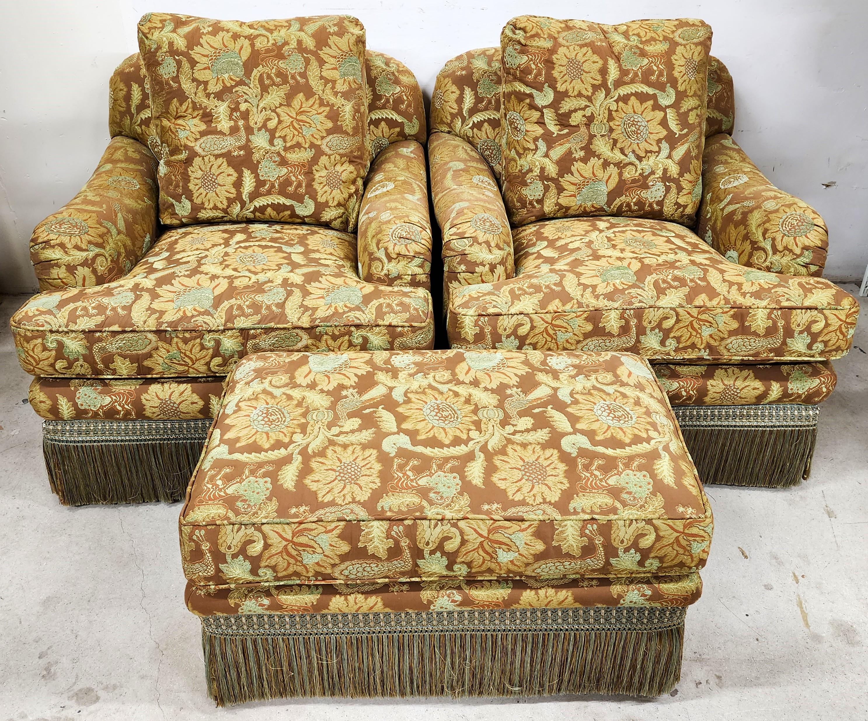 For FULL item description click on CONTINUE READING at the bottom of this page.

Offering One Of Our Recent Palm Beach Estate Fine Furniture Acquisitions Of A
Set of Lounge Chairs & Ottoman by Erwin Lambeth for Tomlinson
Asian chinoiserie themed