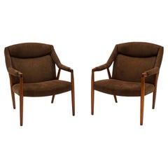 Lounge Chairs Pair by Ib Kofod-Larsen 1960, Teak & New Brown Suede Upholstery. 