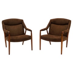 Lounge Chairs Pair by Ib Kofod-Larsen 1960, Teak & New Brown Suede Upholstery.