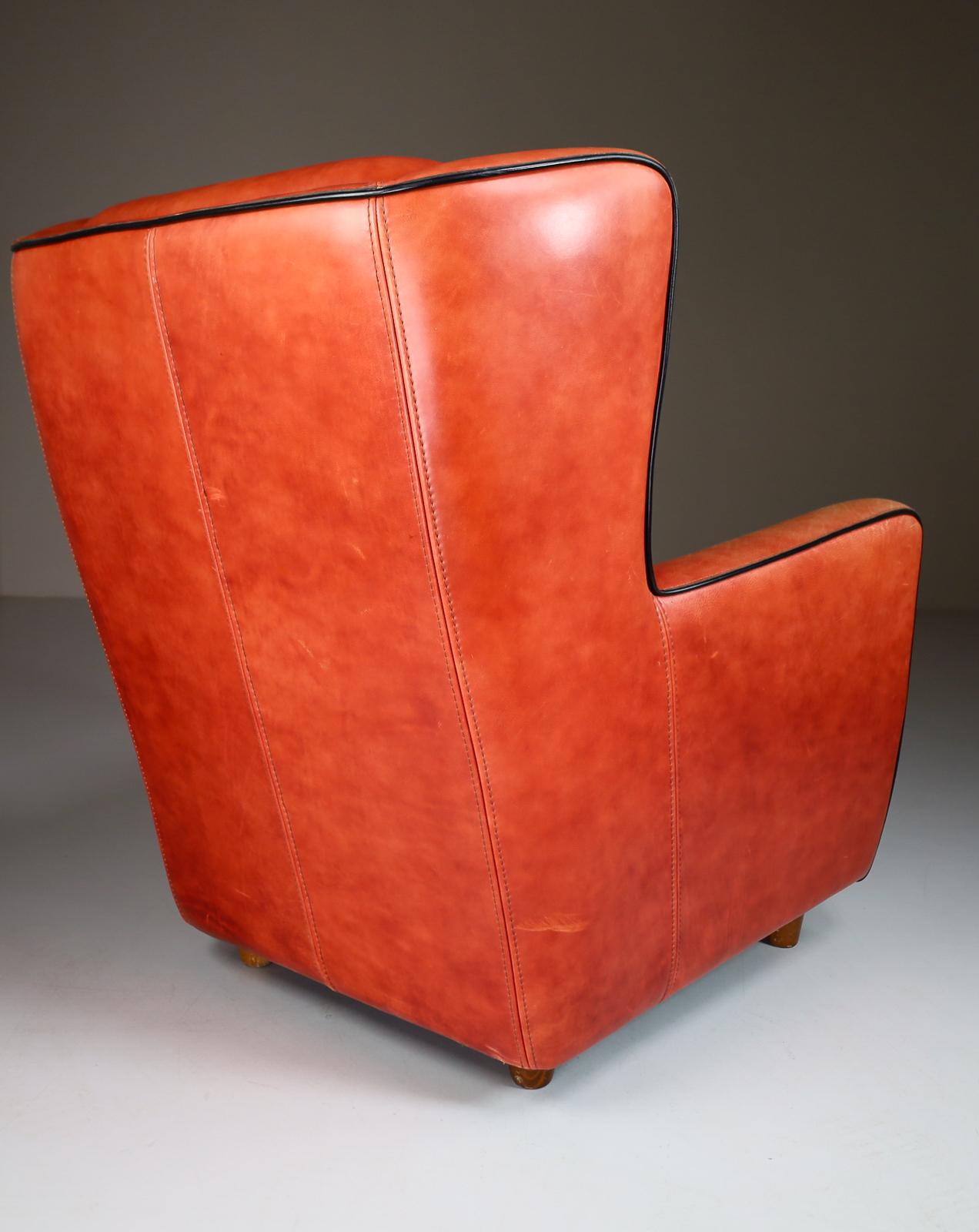 Post-Modern Lounge Chairs P.Baxter for Baxter Italy Model Bergére in Warm Patinated Leather