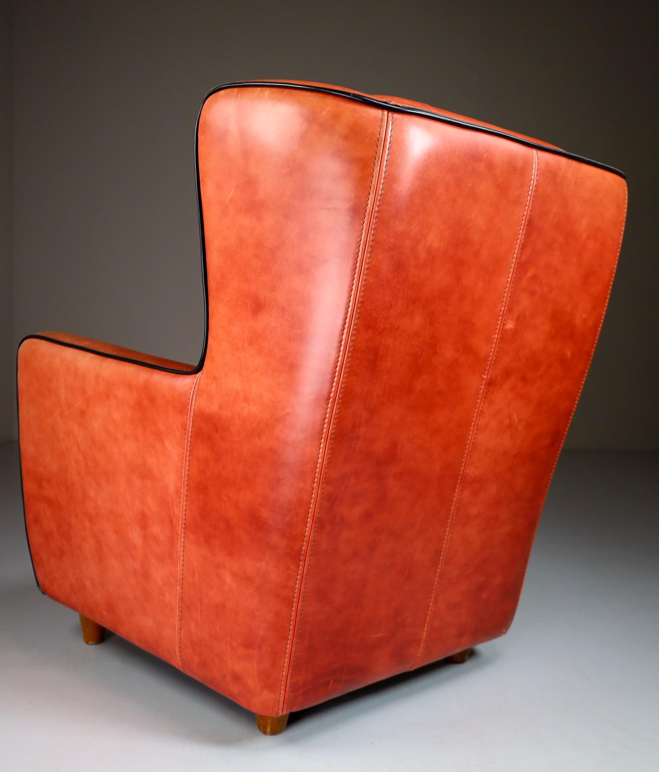 Italian Lounge Chairs P.Baxter for Baxter Italy Model Bergére in Warm Patinated Leather