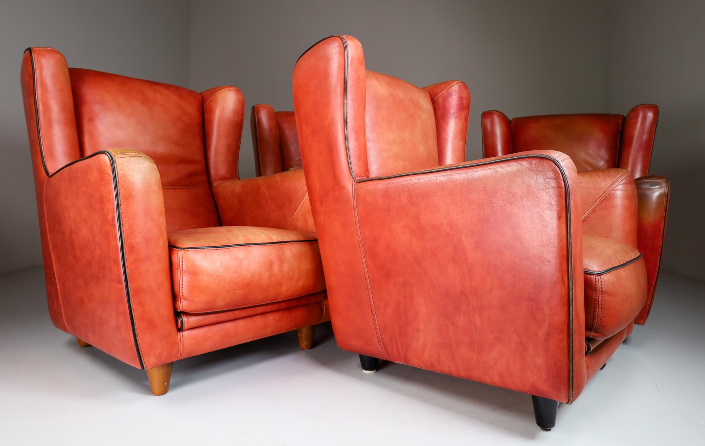 20th Century Lounge Chairs P.Baxter for Baxter Italy Model Bergére in Warm Patinated Leather
