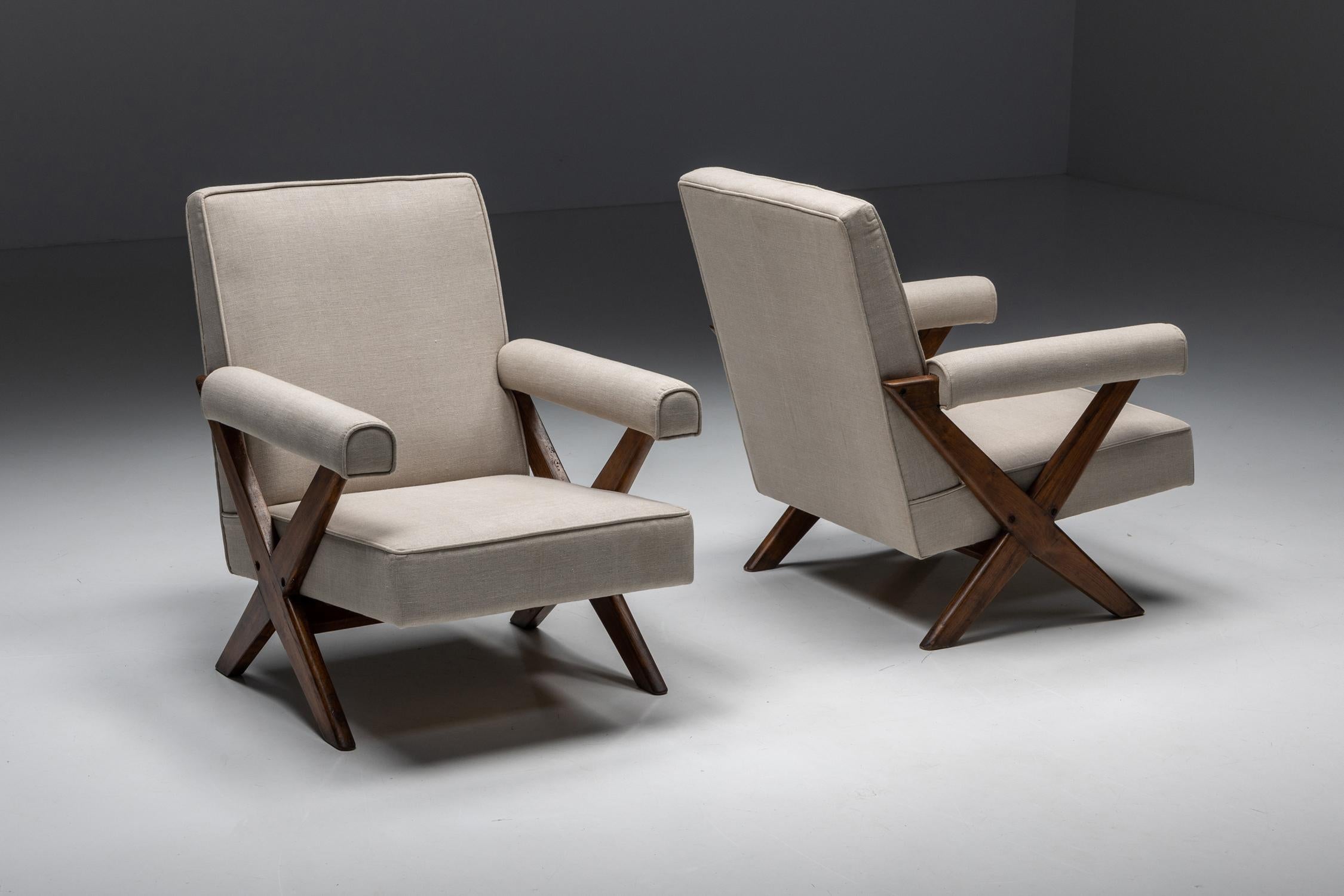 Mid-20th Century Lounge Chairs PJ-SI-48-A by Pierre Jeanneret, Solid Teak, Chandigarh, 1960s