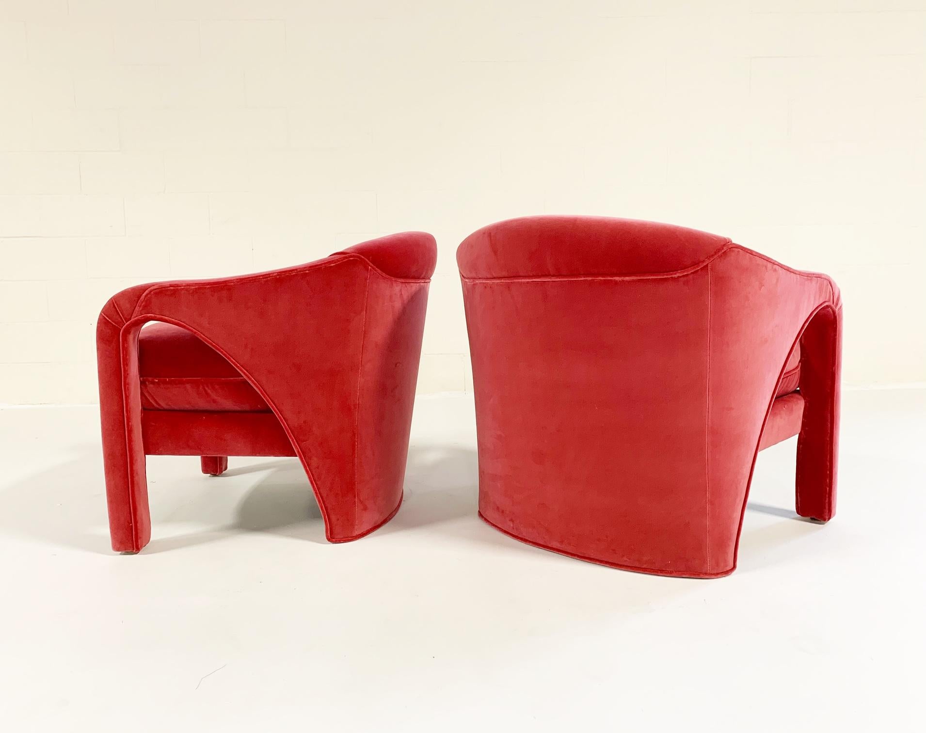 Mid-Century Modern Lounge Chairs Restored in Loro Piana Pink Velvet, Pair