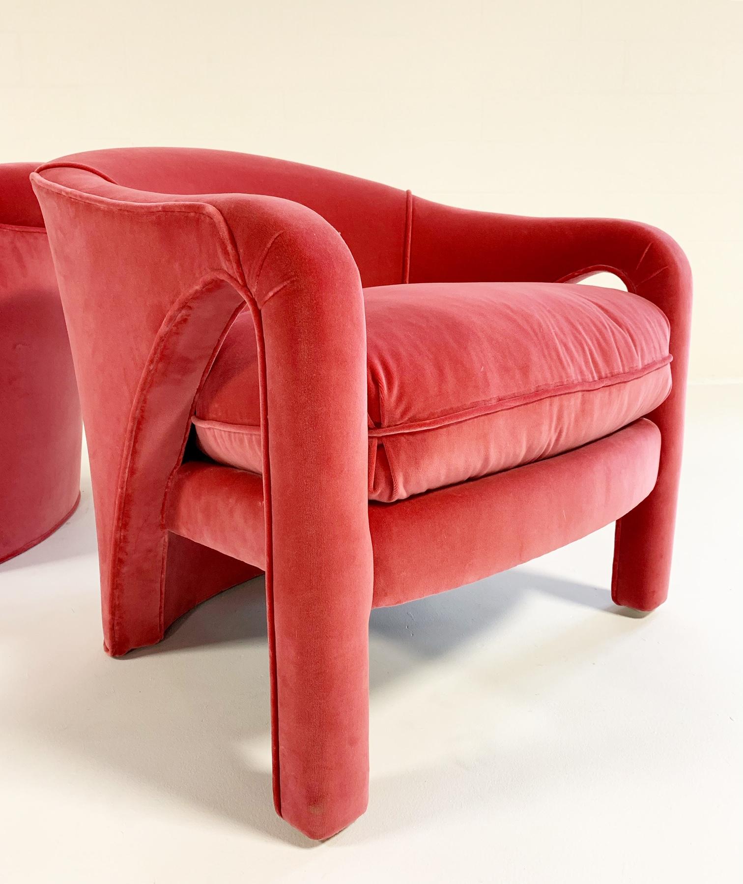 North American Lounge Chairs Restored in Loro Piana Pink Velvet, Pair