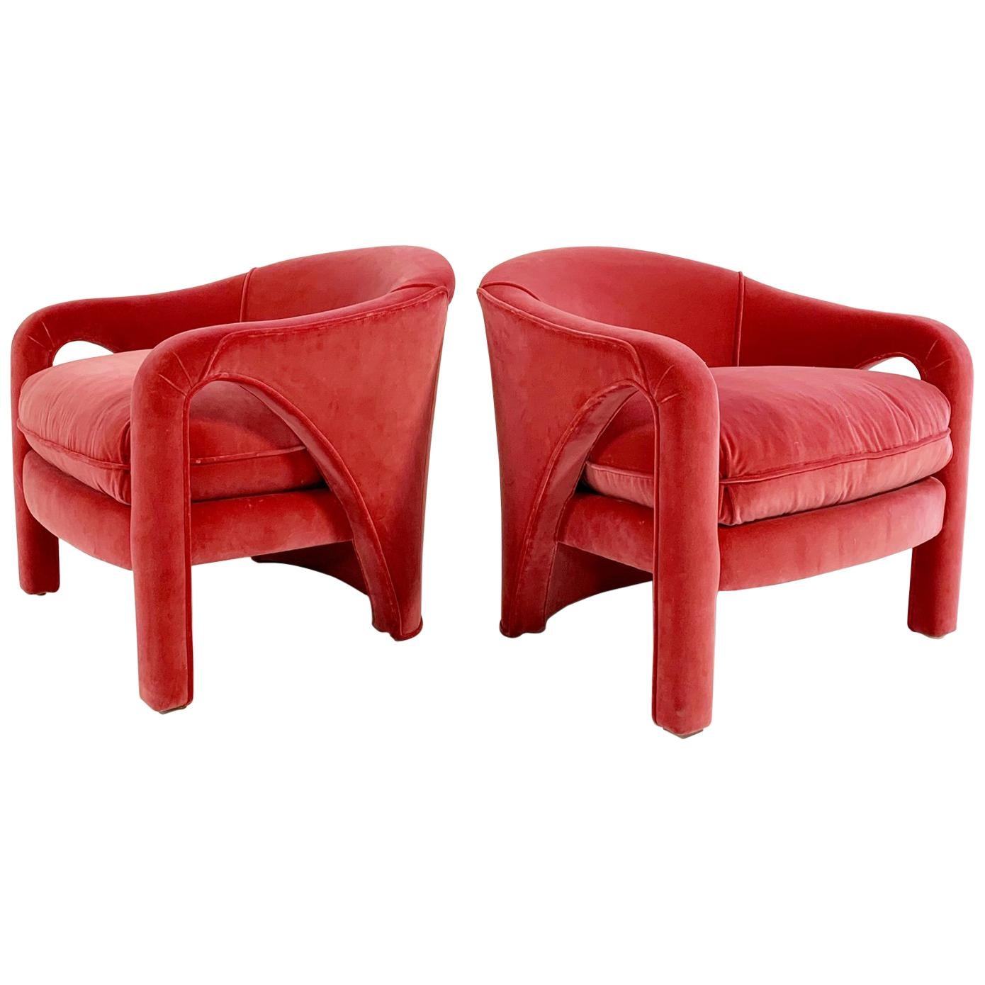 Lounge Chairs Restored in Loro Piana Pink Velvet, Pair