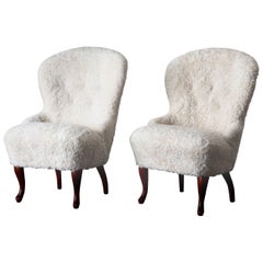 Lounge Chairs Swedish Pair Sheepskin Sweden