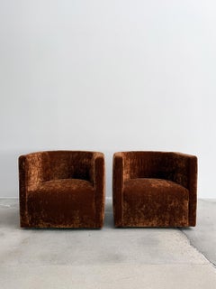 Lounge Chairs, Swivel Upholstered Design, Orange Velvet Fabric Finish, Italy