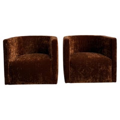Lounge Chairs, Swivel Upholstered Design, Orange Velvet Fabric Finish, Italy