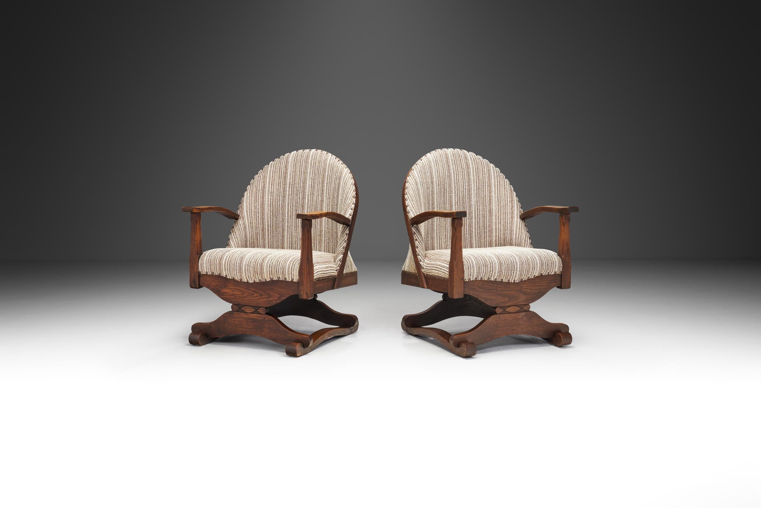 In the realm of Spanish furniture design, the 1930s were a pivotal era that witnessed the emergence of distinctive styles and innovative craftsmanship. Among the unique pieces created in this period is this pair of Spanish lounge chairs that