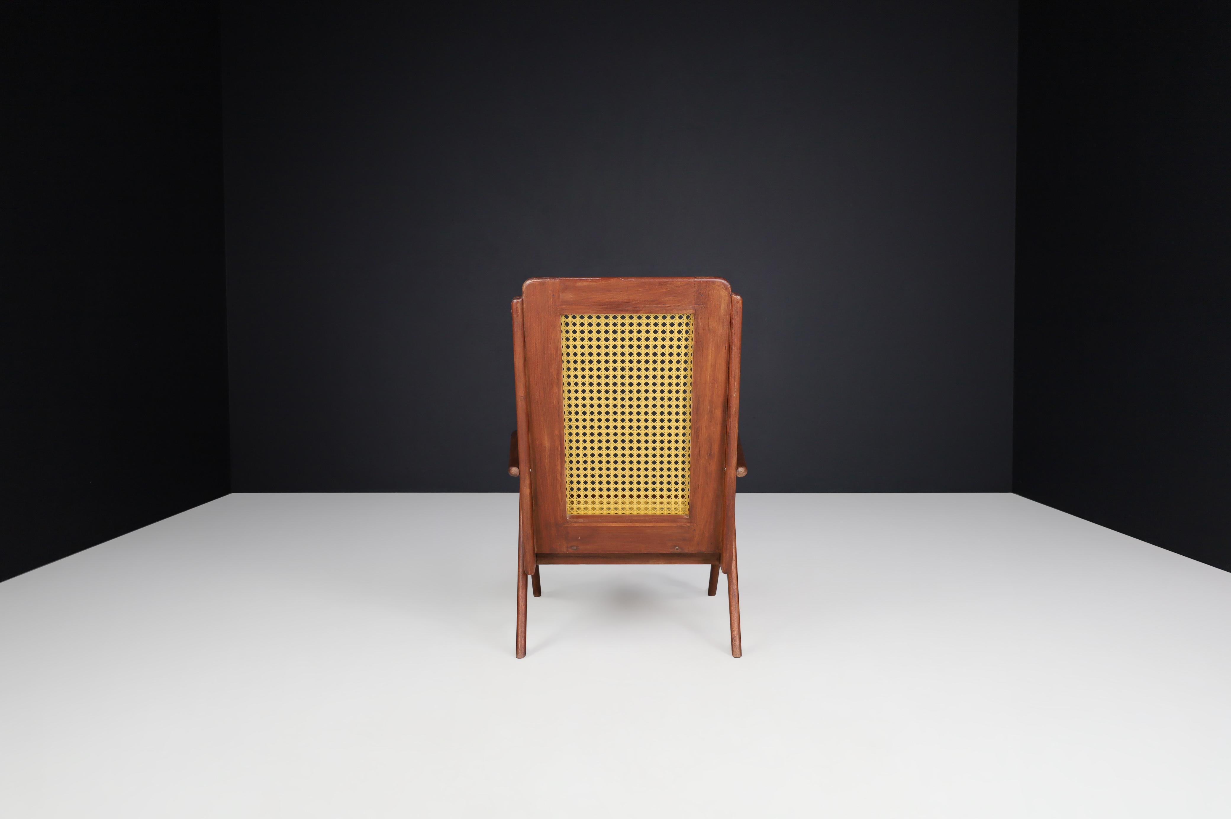 Loungesessel aus Hartholz mit Struktur und Webbing, Frankreich 1950er Jahre im Angebot 3