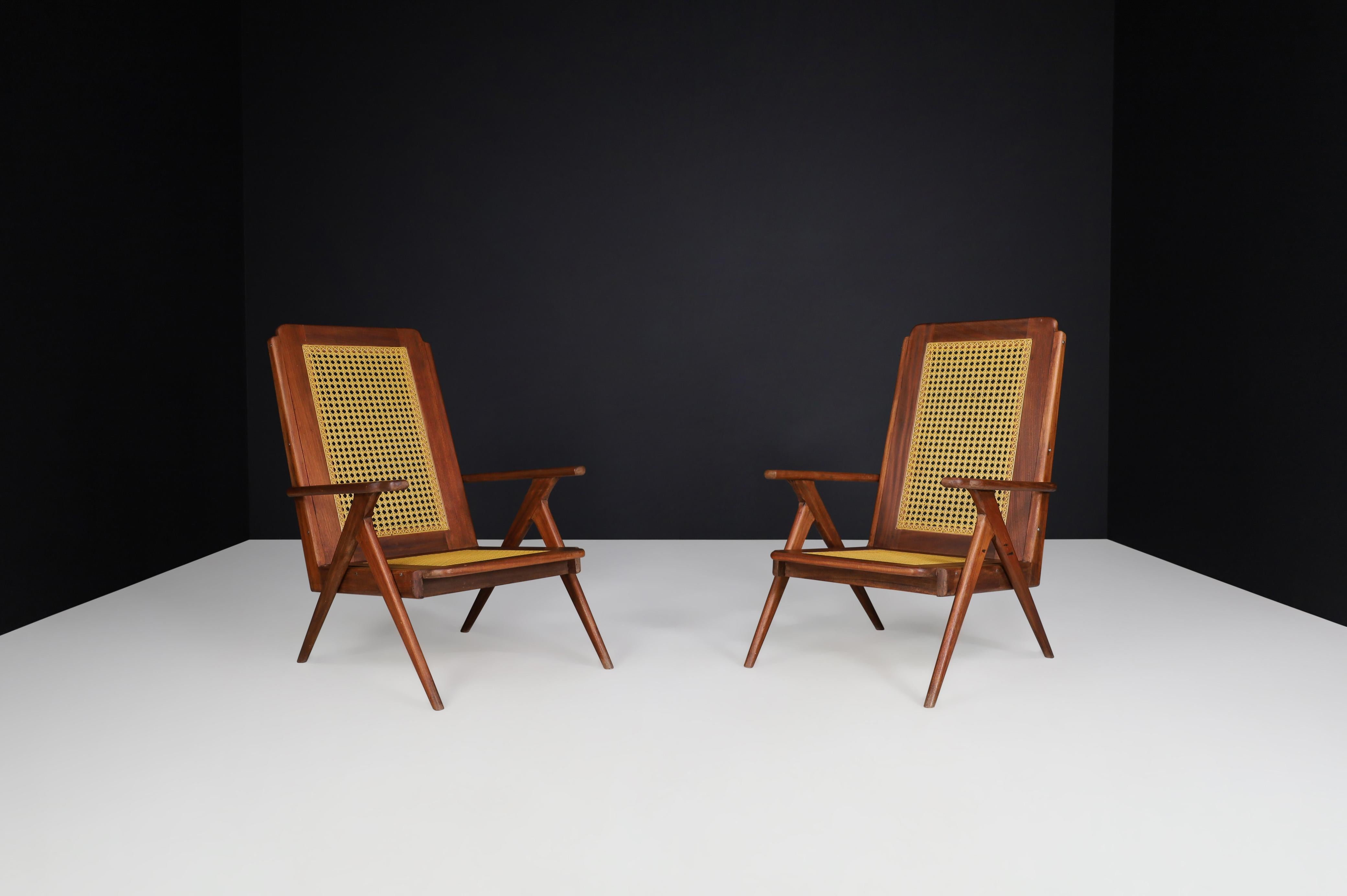 Lounge Chairs with Mahogany structure and Webbing, France 1950s For Sale 6