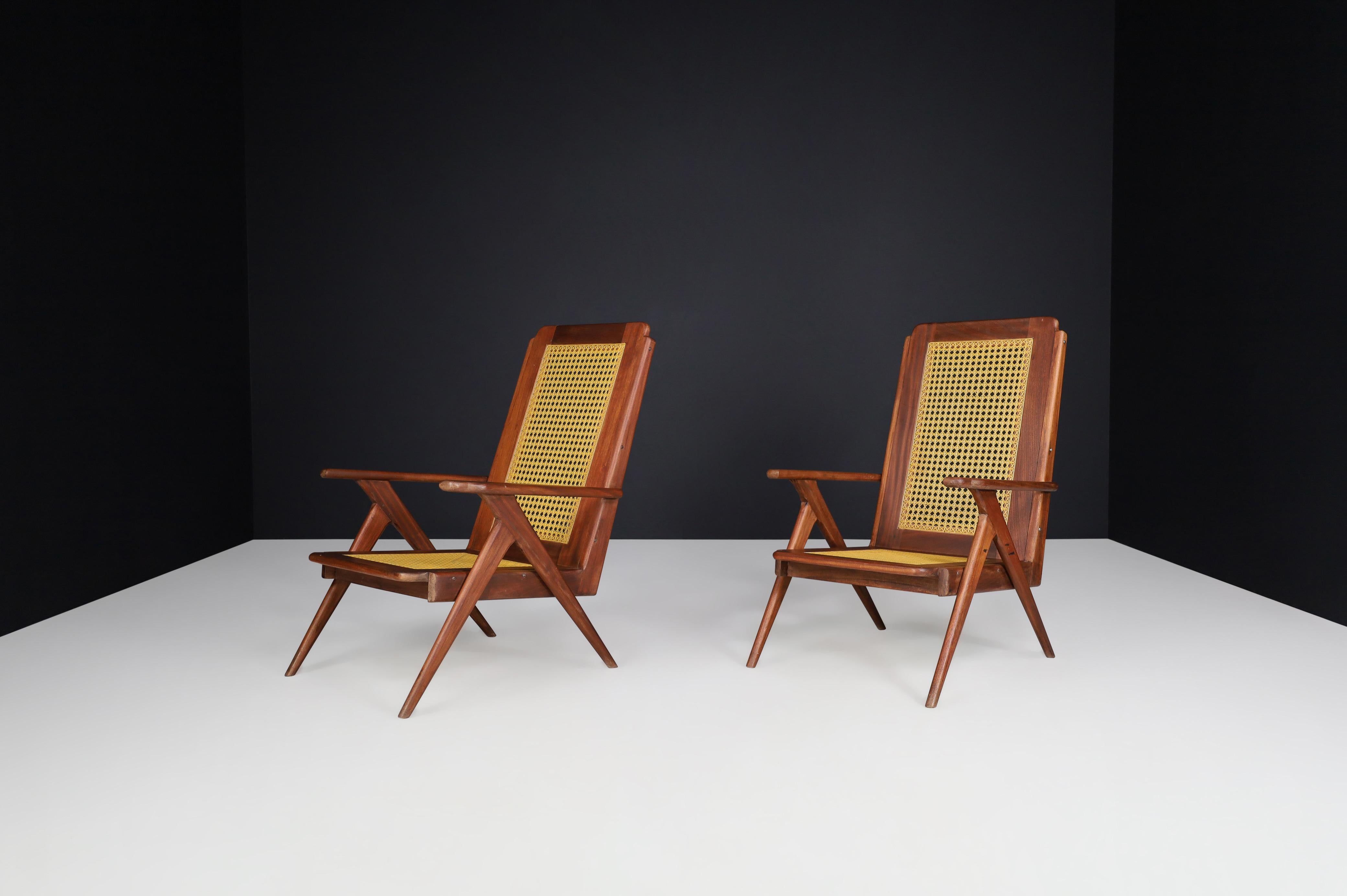 Lounge Chairs with Mahogany structure and Webbing, France 1950s For Sale 7