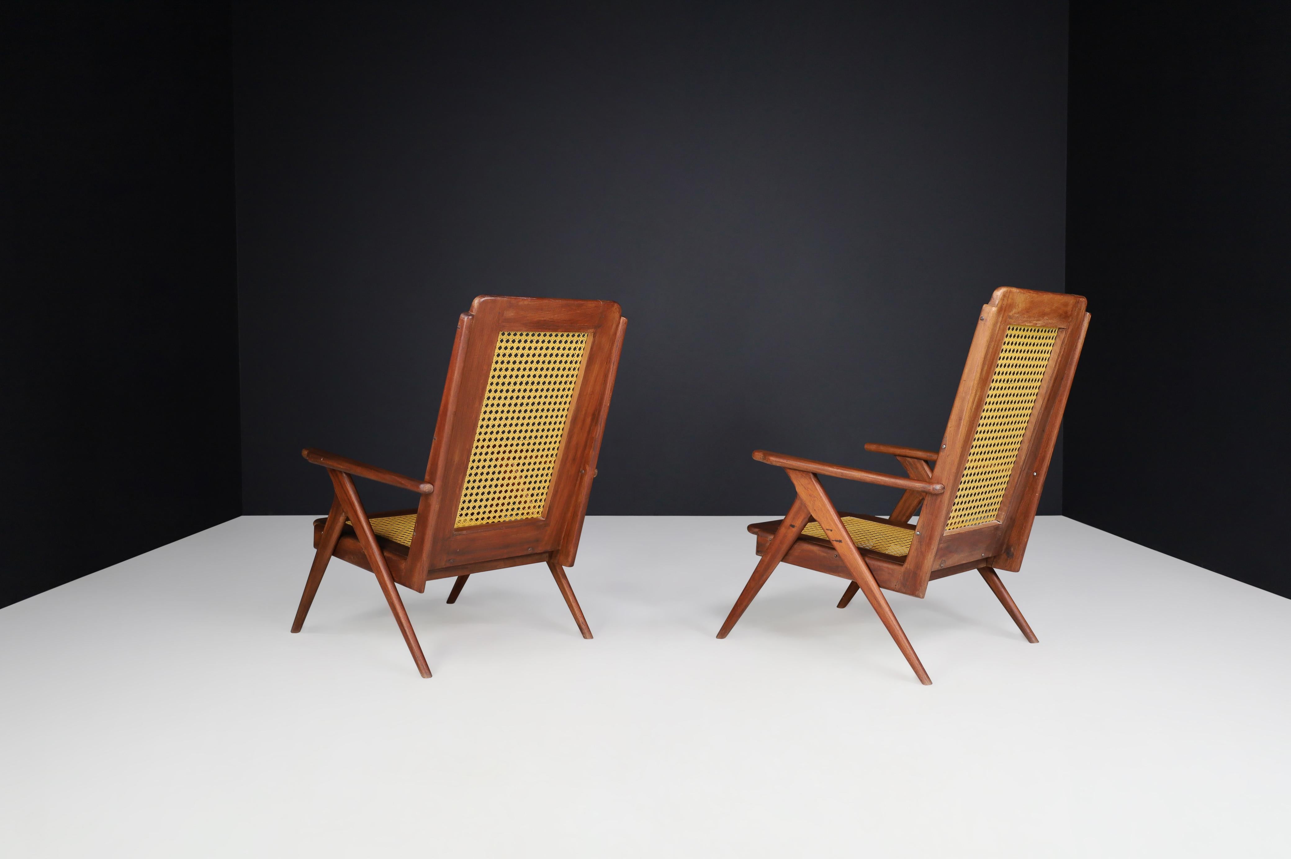 Lounge Chairs with Mahogany structure and Webbing, France 1950s For Sale 8