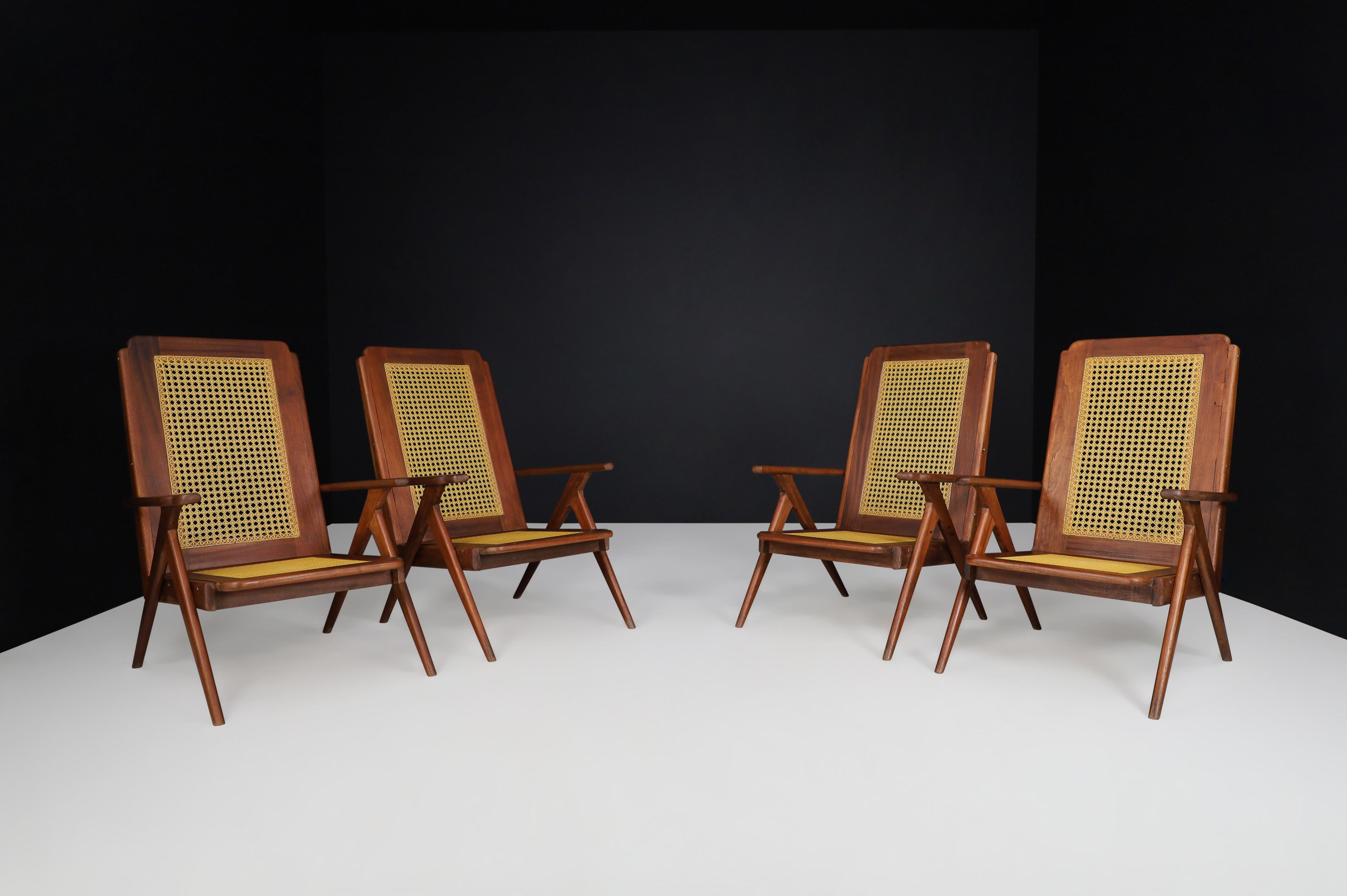 Lounge Chairs with Mahogany structure and Webbing, France 1950s For Sale 12