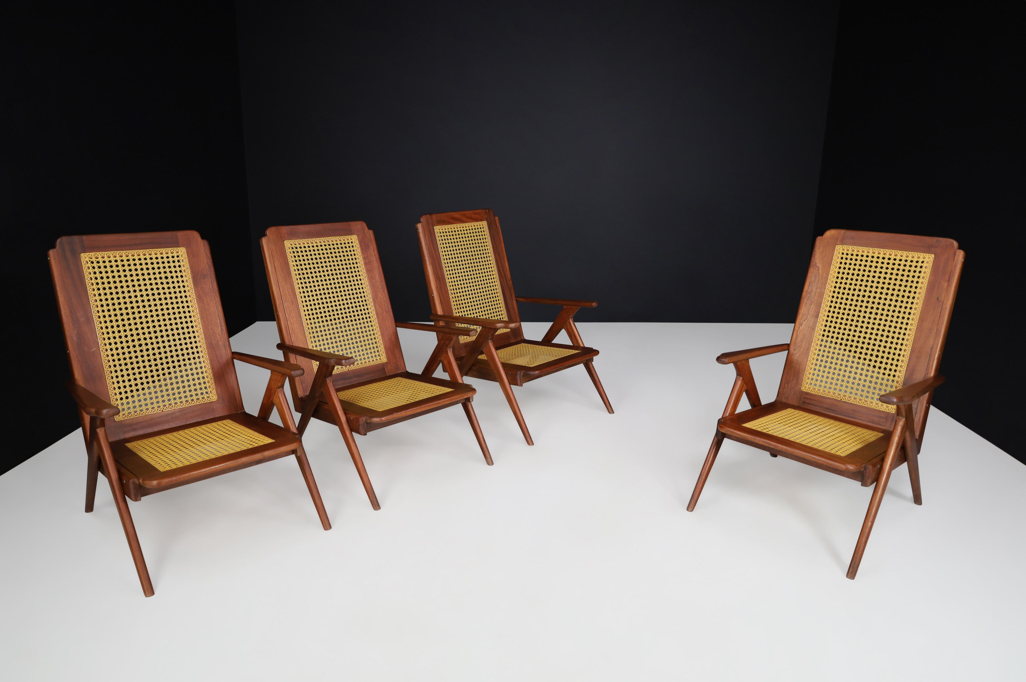 Lounge Chairs with Mahogany structure and Webbing, France 1950s For Sale 13