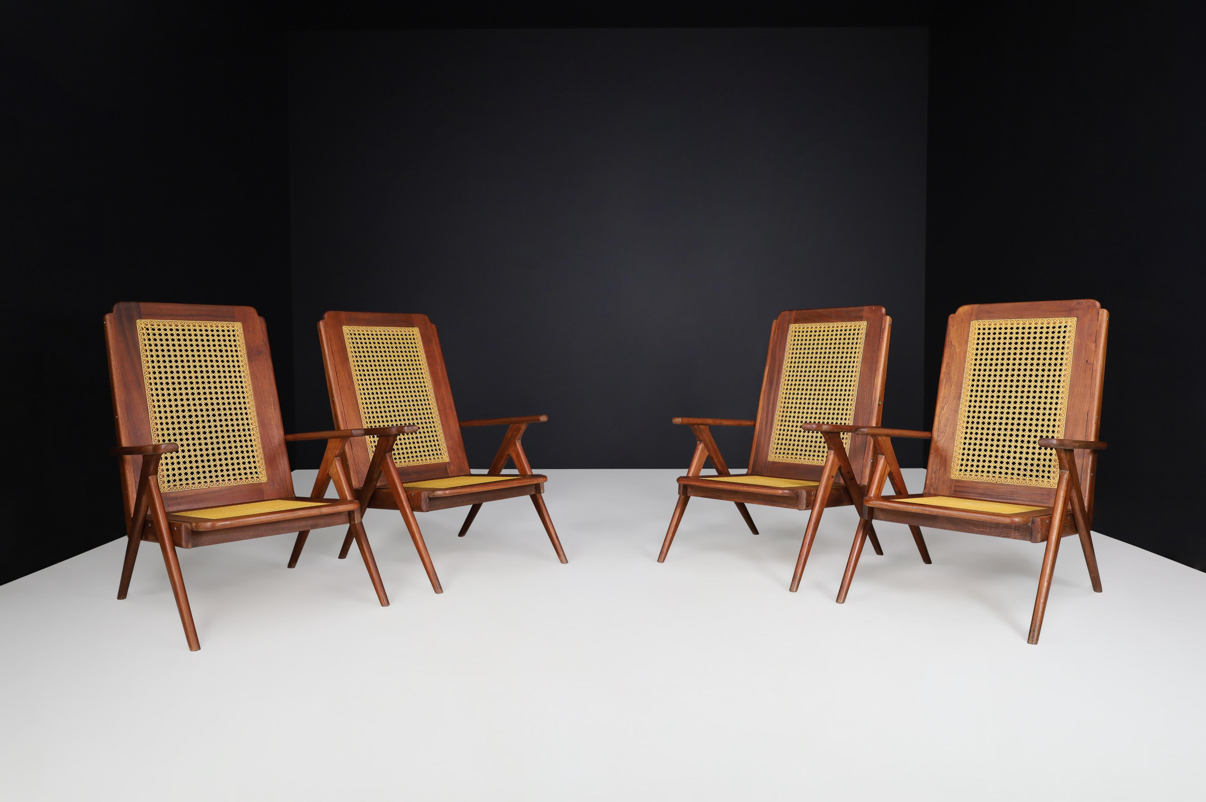 Mid-Century Modern Lounge Chairs with Mahogany structure and Webbing, France 1950s For Sale