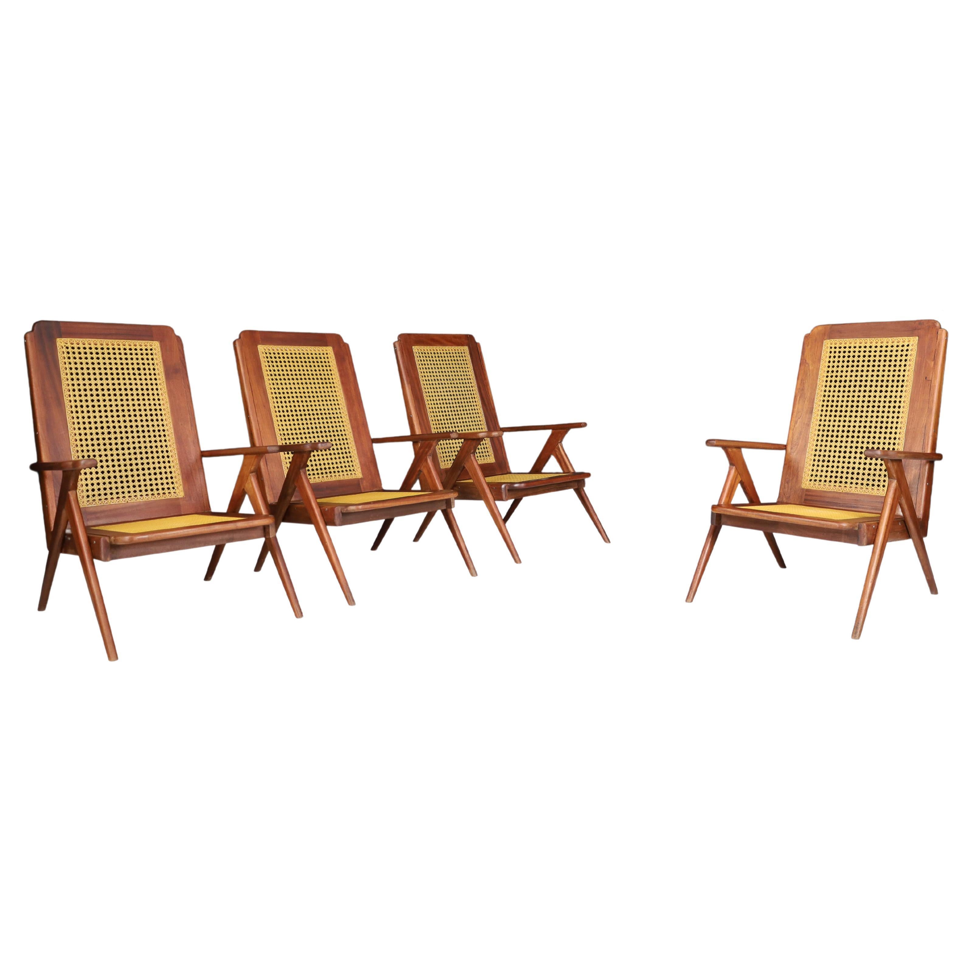 Lounge Chairs with Mahogany structure and Webbing, France 1950s For Sale