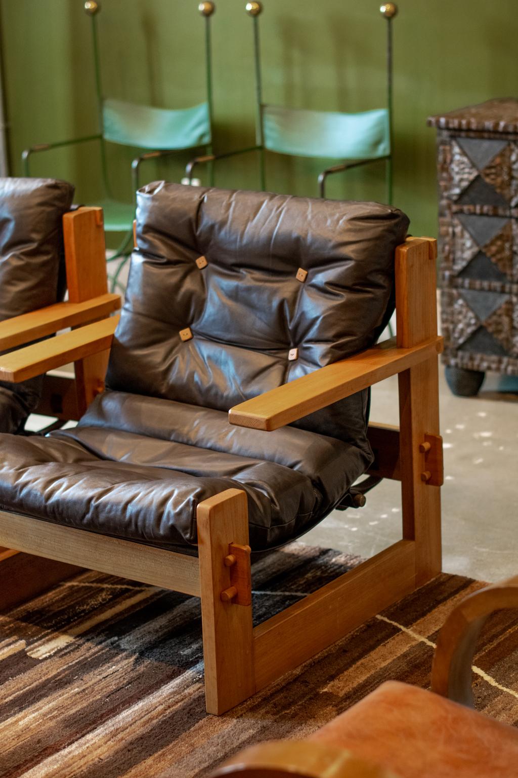 Lounge Chairs with Wood Buttons In Good Condition In Austin, TX