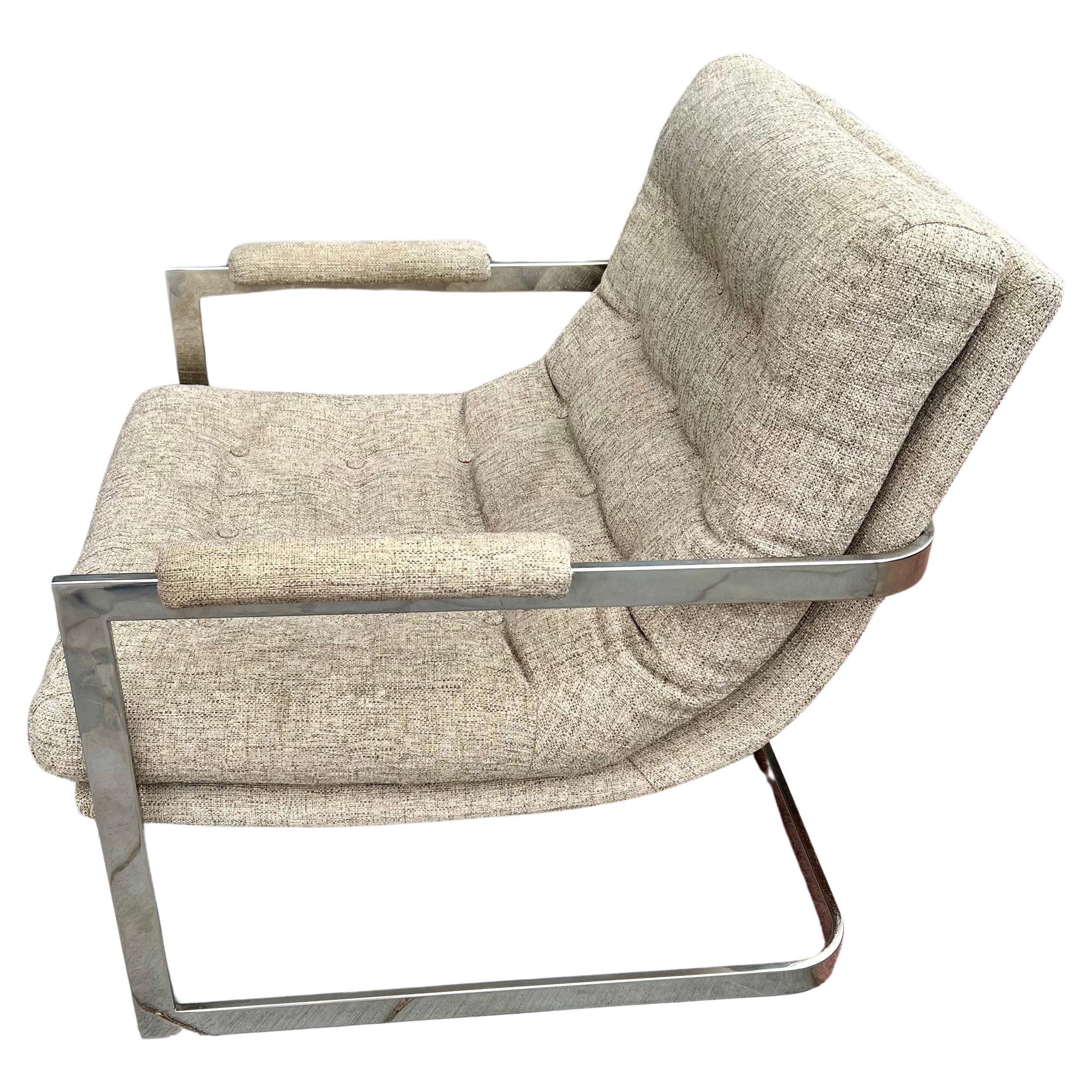 American Lounge Chrome Armchair Designed by Milo Baughman Circa 1970's For Sale