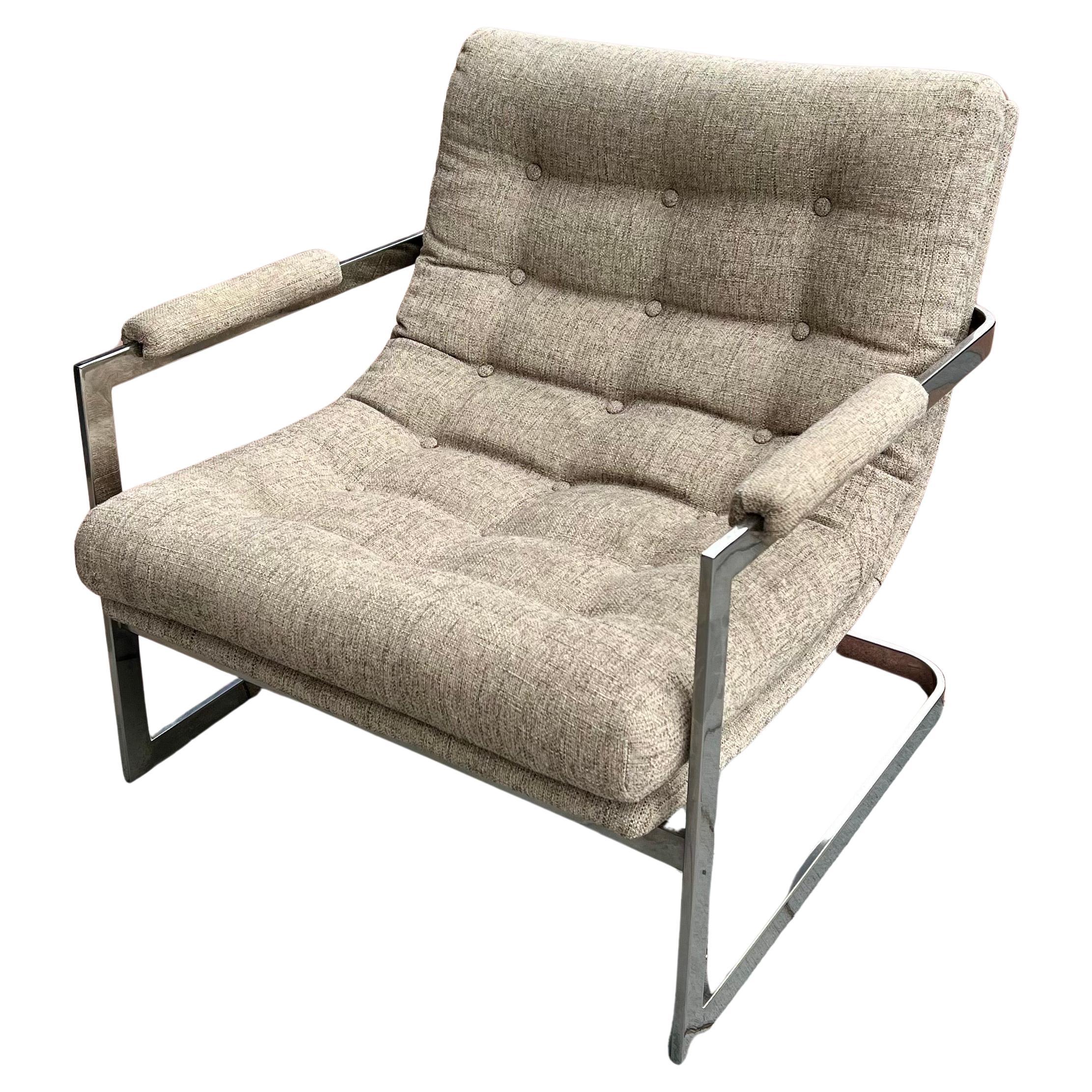 Lounge Chrome Armchair Designed by Milo Baughman Circa 1970's For Sale