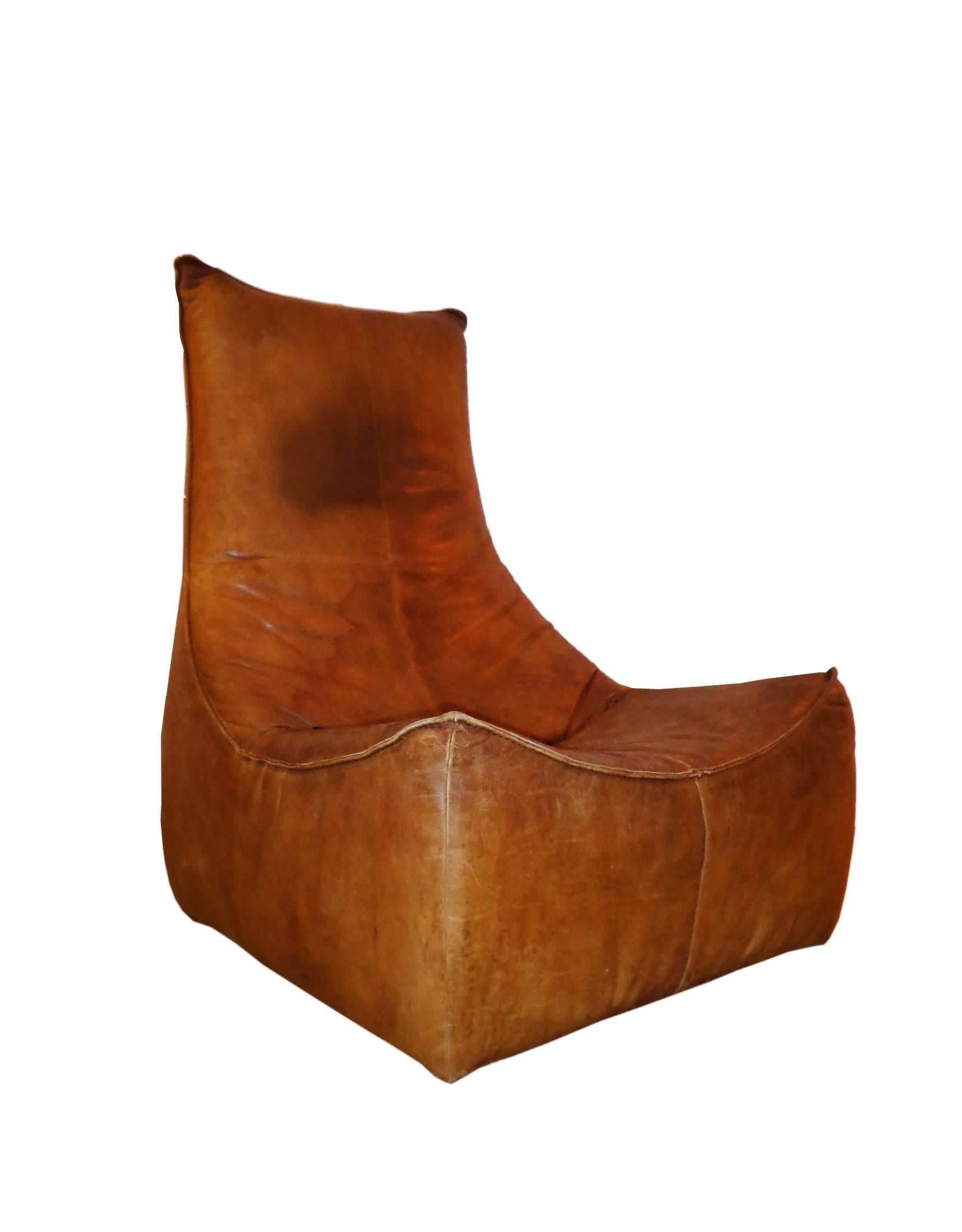 Mid-Century Modern Lounge Club Chair in Cognac Leather by Gerard Van Den Berg for Montis 1970 Dutch