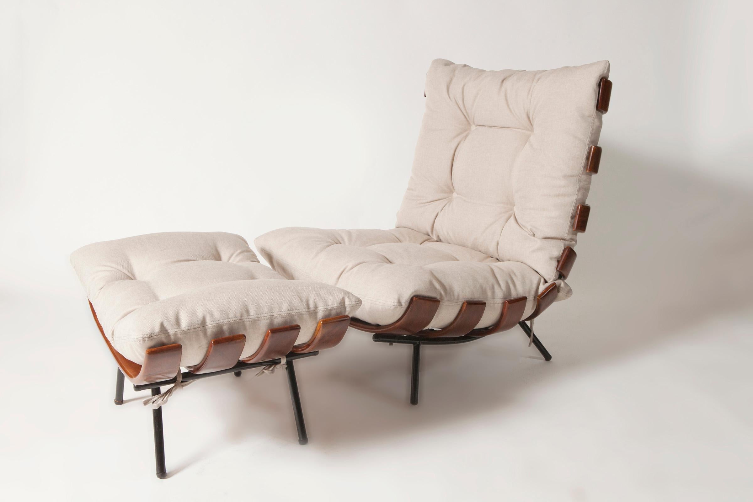 Mid-Century Modern Lounge Costela Chair with Ottoman