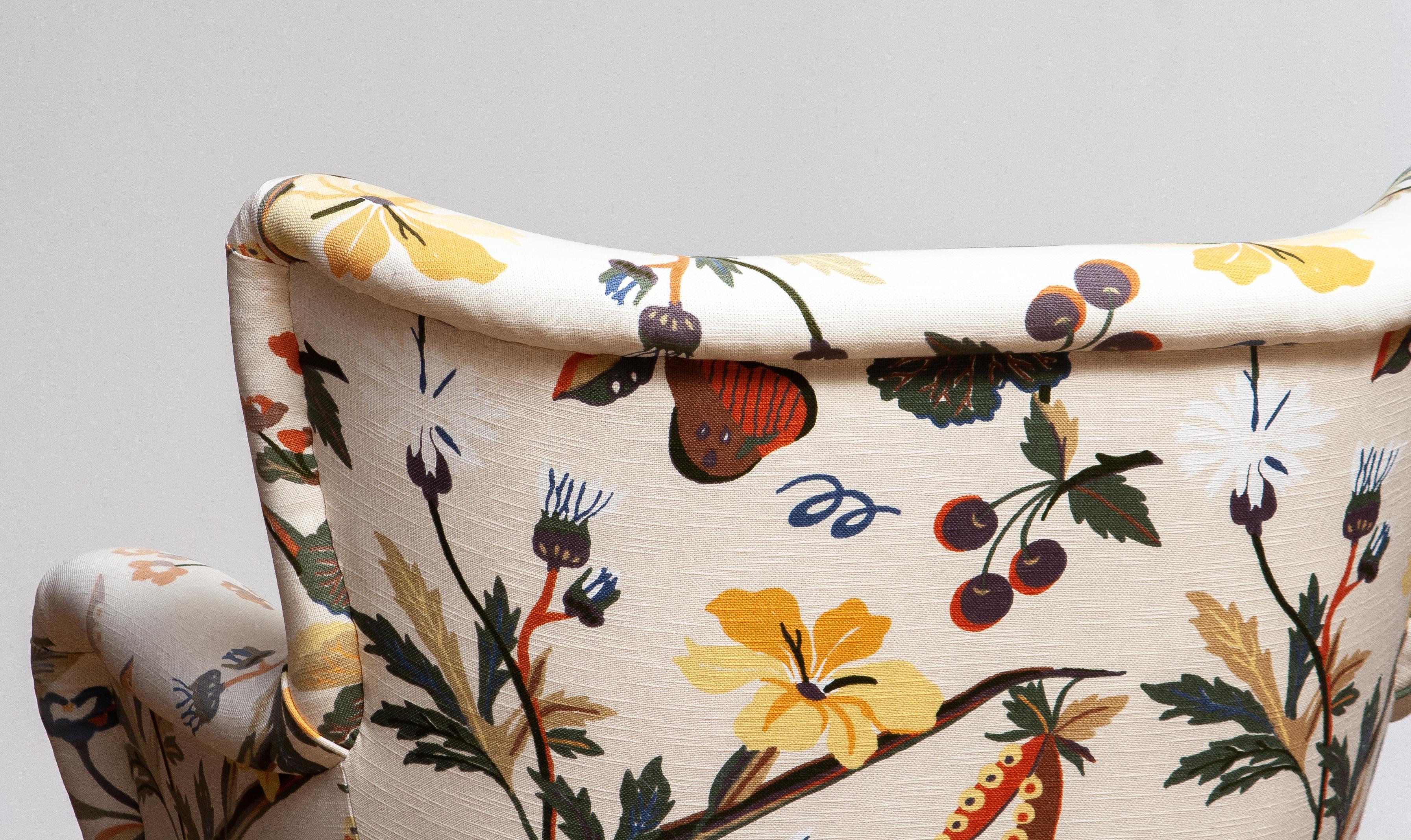 Lounge/Easy Chairs by Ilmari Lappalainen for Asko with Josef Frank Fabric, Pair 5