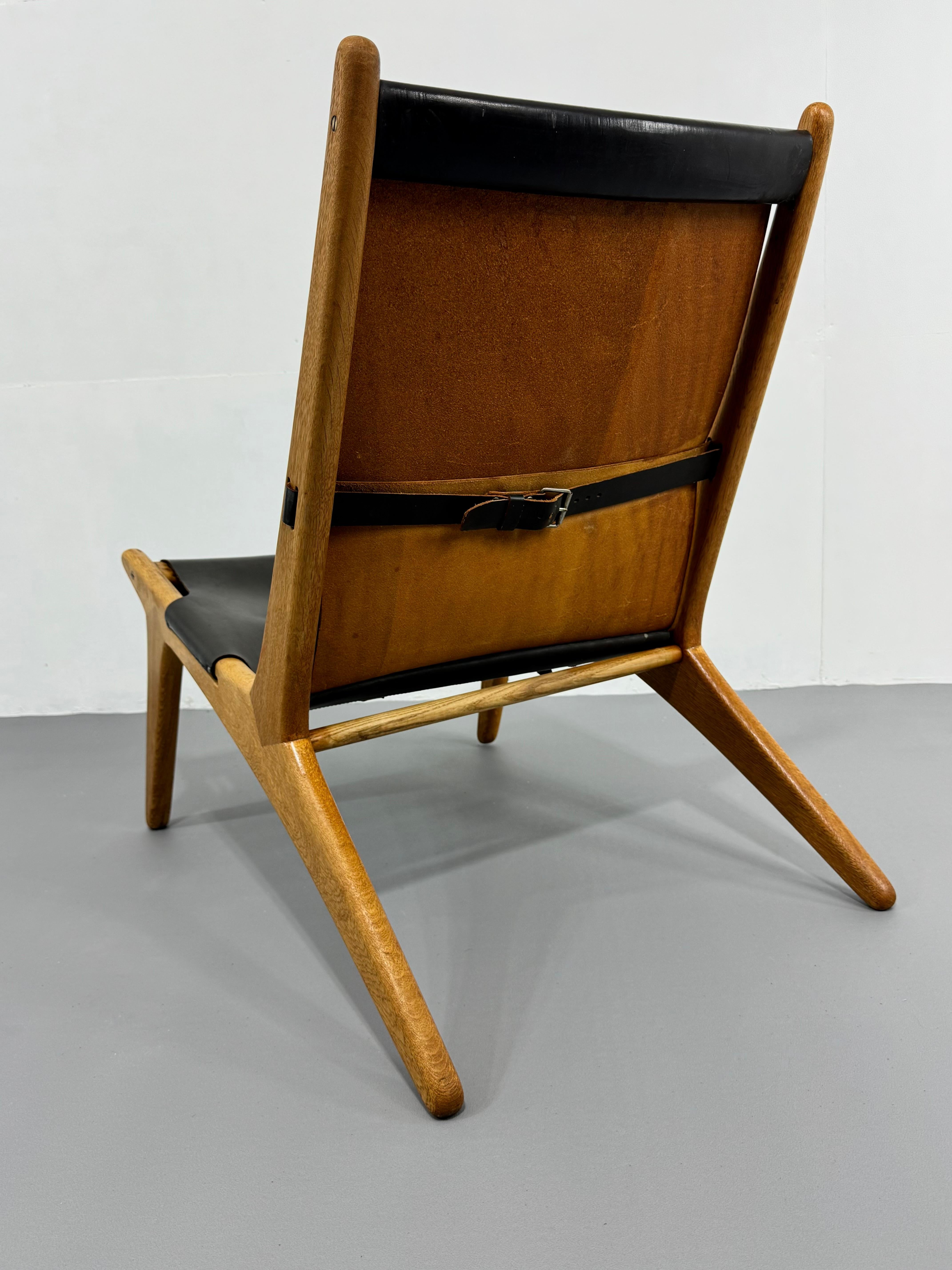 Leather Lounge Hunting Chair Model 204 Uno & Östen Kristiansson for Luxus, Sweden, 1954