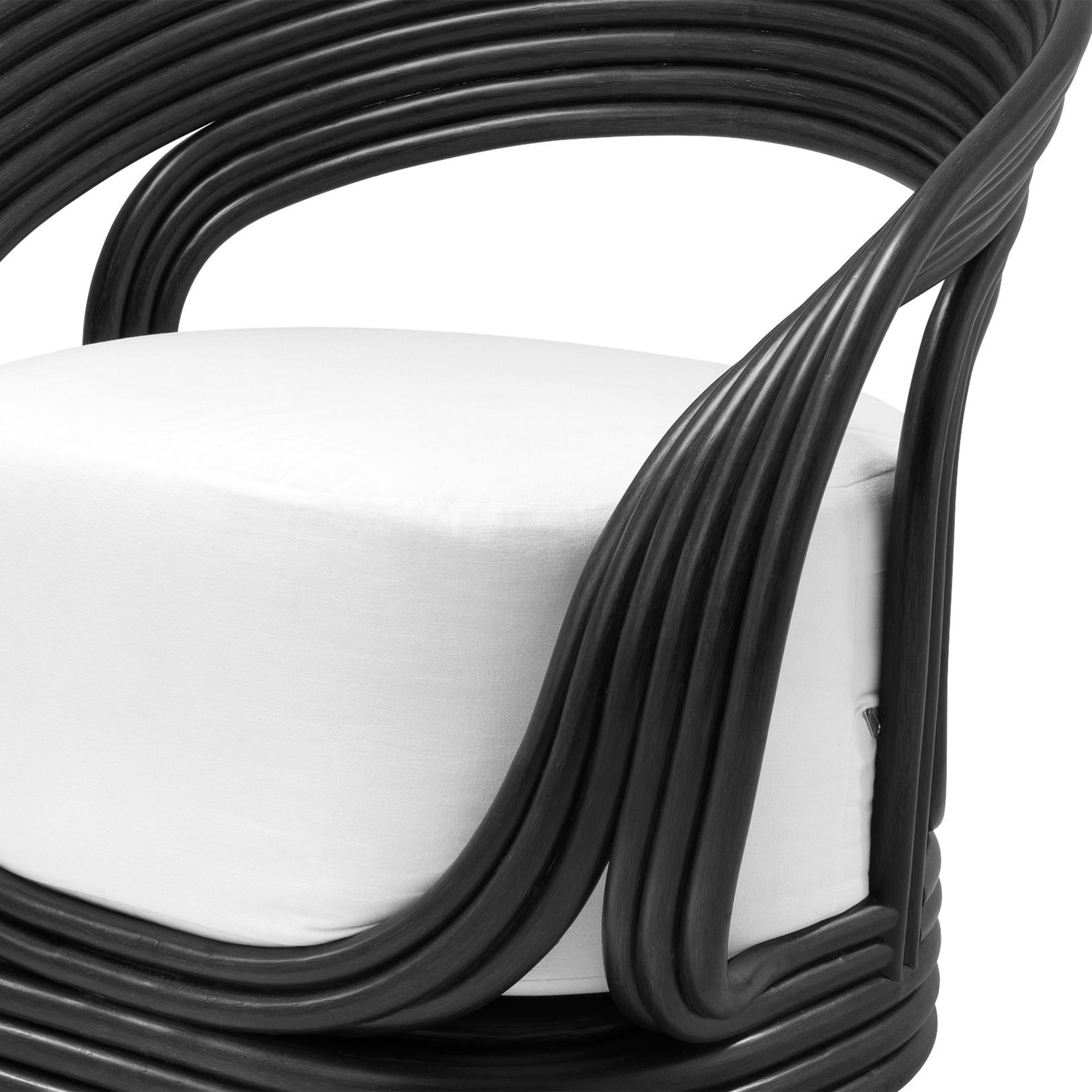 Contemporary Lounge Island Black Armchair in Rattan and Cotton