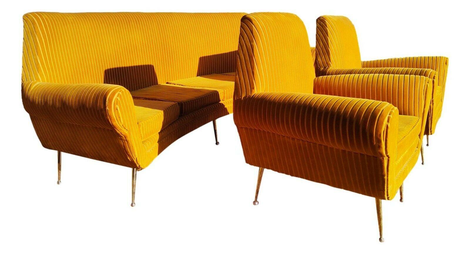 Brass Lounge Italian Set Sofa and Two Armchairs Design Gigi Radice for Minotti, 1960s For Sale
