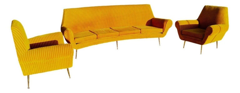 Lounge Italian Set Sofa and Two Armchairs Design Gigi Radice for Minotti, 1960s For Sale 1