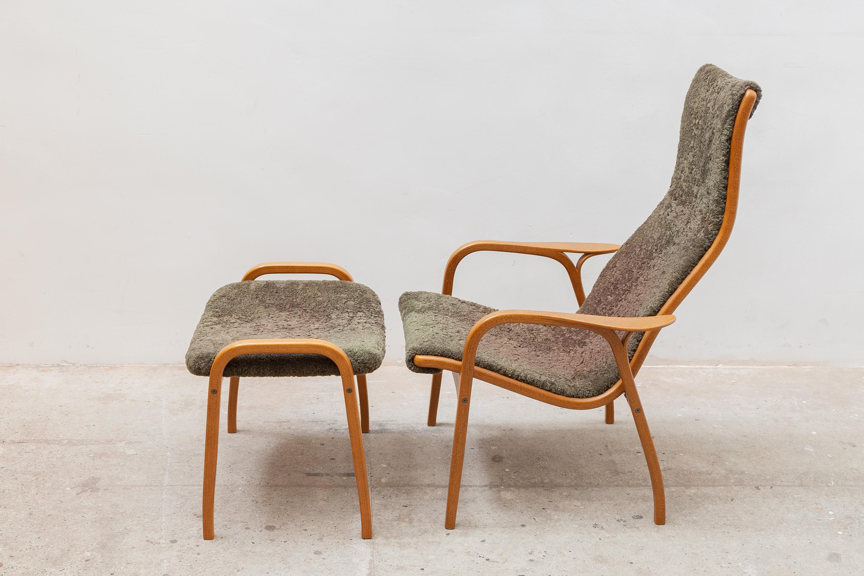 Scandinavian Modern Lounge Lamino High-Back Chair and Stool by Yngve Ekström for Swedese