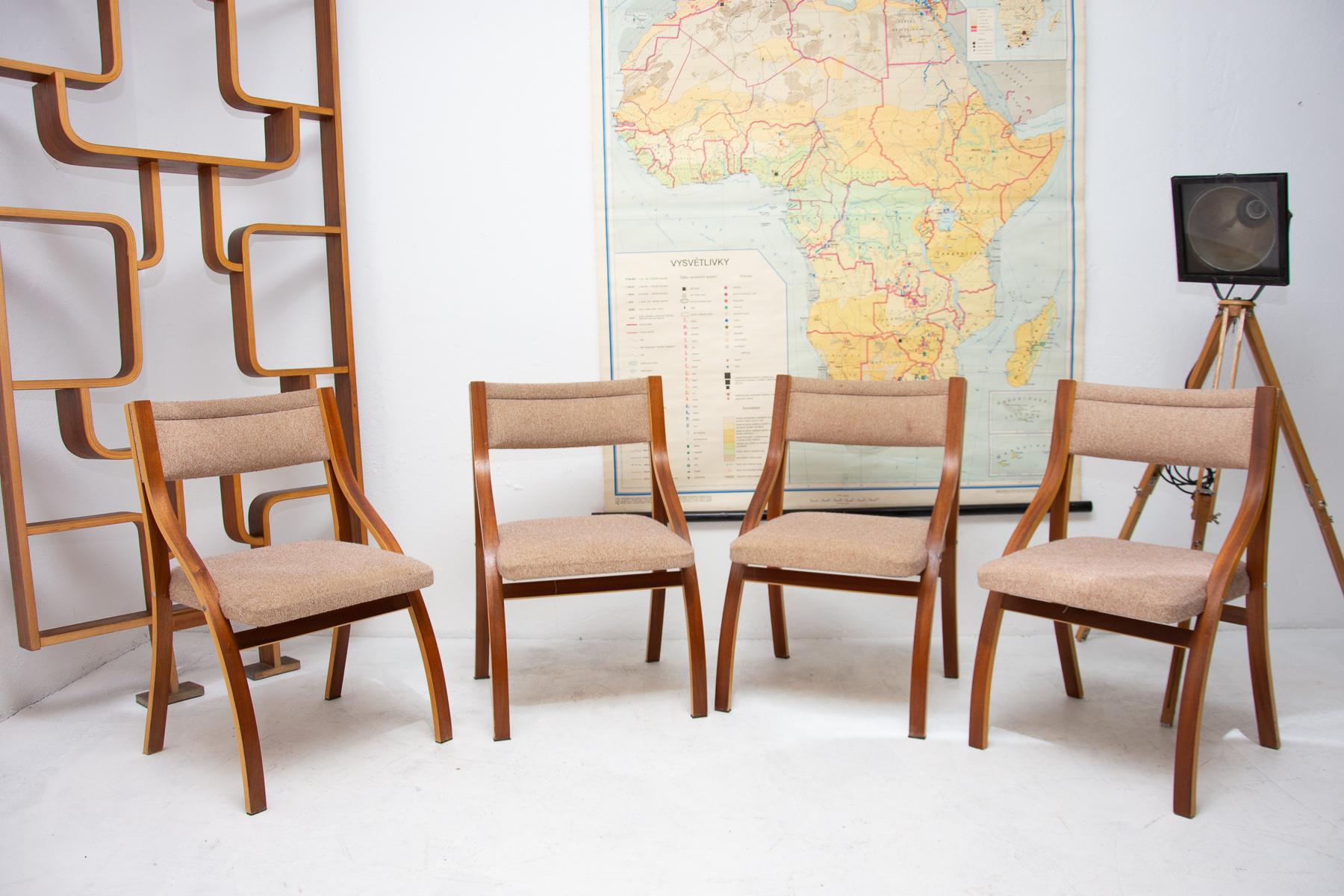 Lounge Mahogany Chairs by Ludvík Volák for Dřevopodnik Holešov, 1970s, Set of 4 In Good Condition In Prague 8, CZ