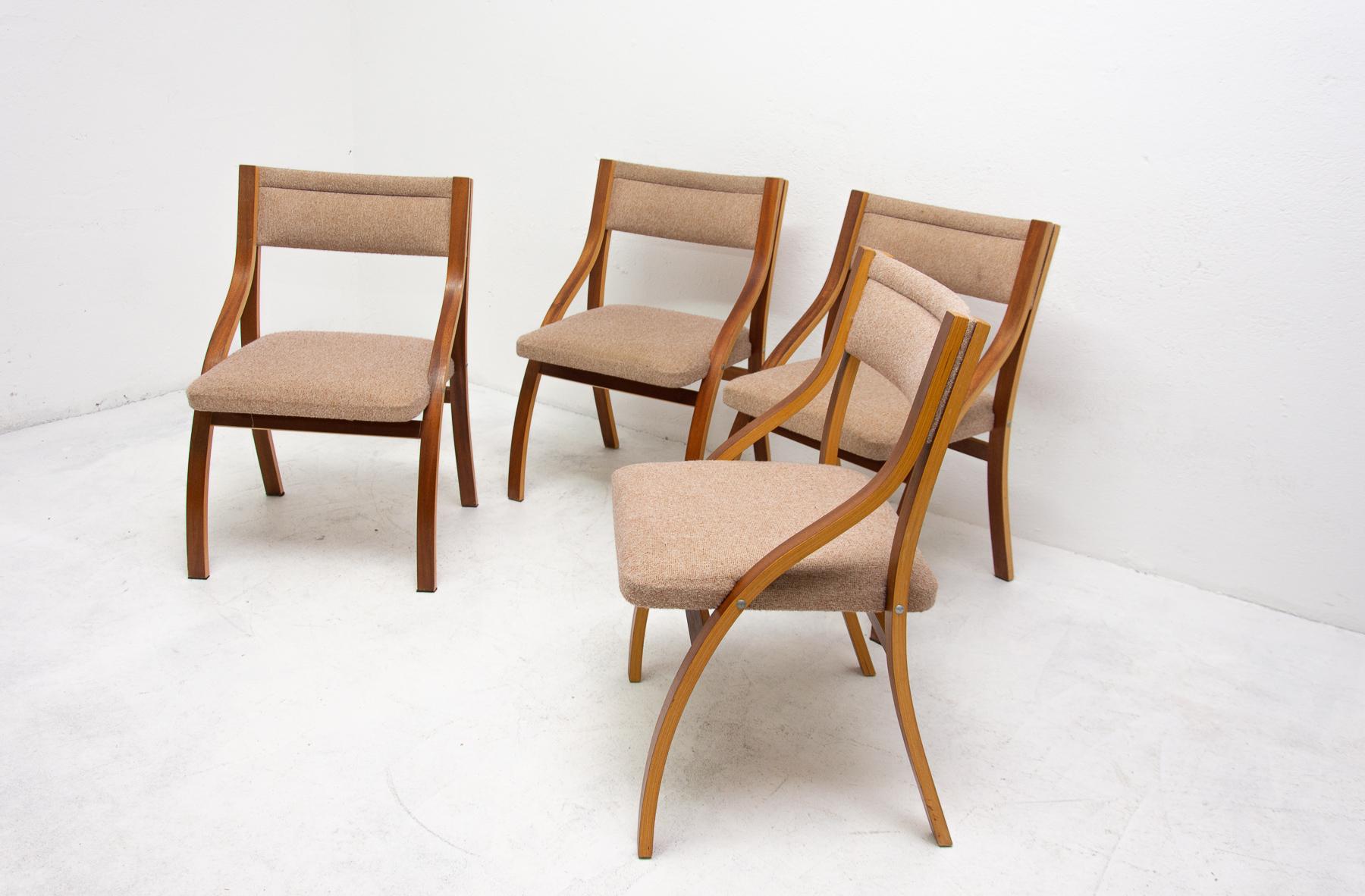 Bentwood Lounge Mahogany Chairs by Ludvík Volák for Dřevopodnik Holešov, 1970s, Set of 4