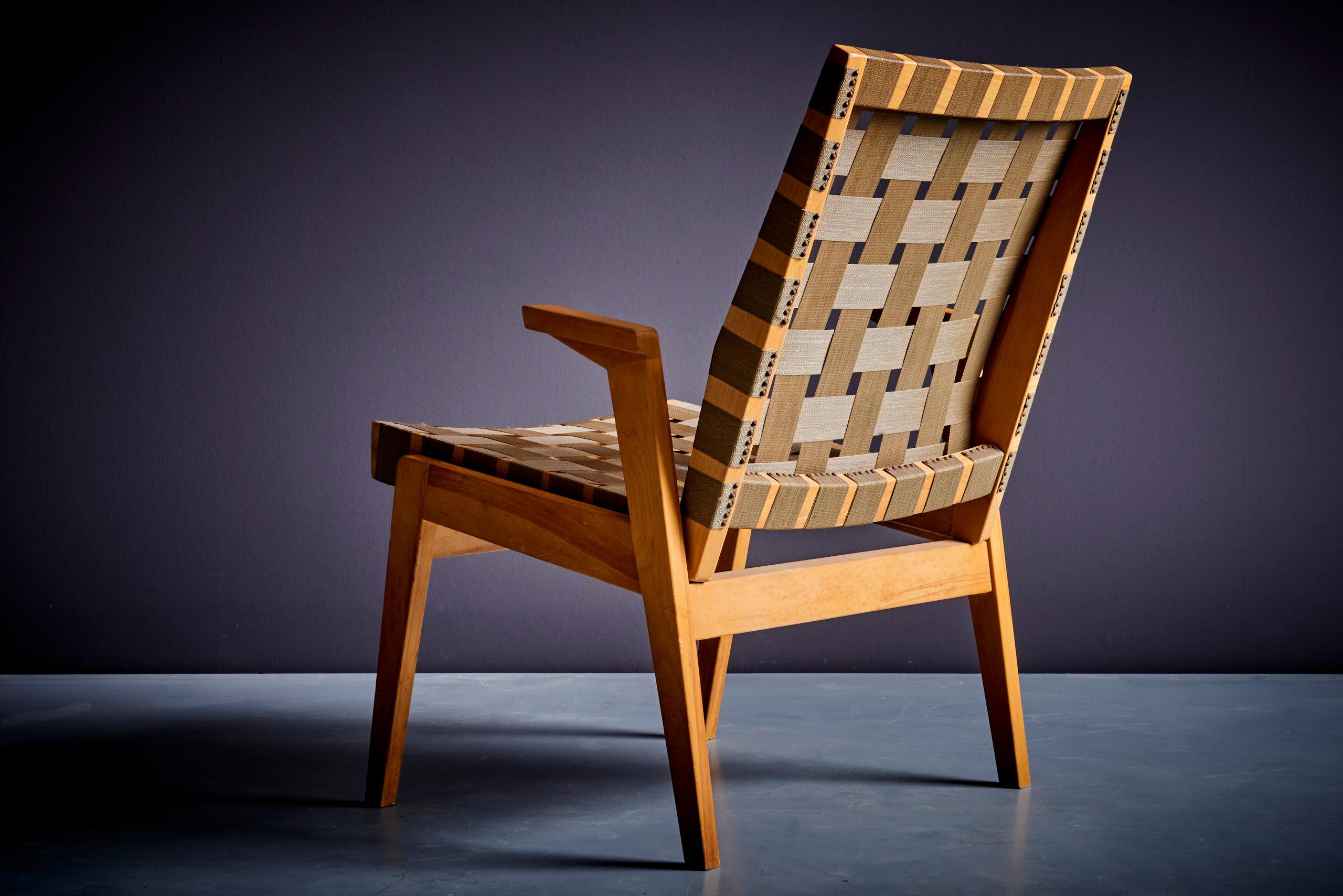 Lounge or Arm Chair in Dark Beige Webbing by Arden Riddle, US, 1950s For Sale 2