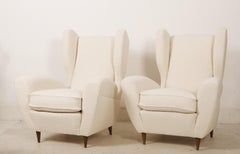 Lounge or Wingback Chairs in Cream Bouclé by Melchiorre Bega