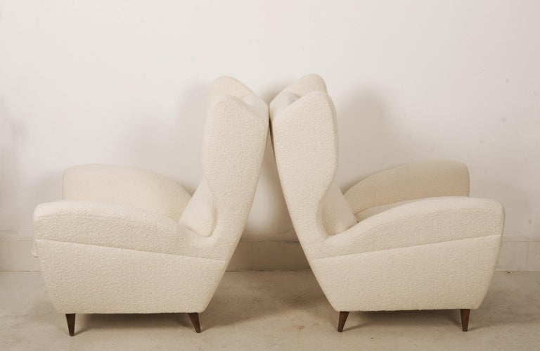 Mid-20th Century Lounge or Wingback Chairs in Cream Bouclé by Melchiorre Bega For Sale