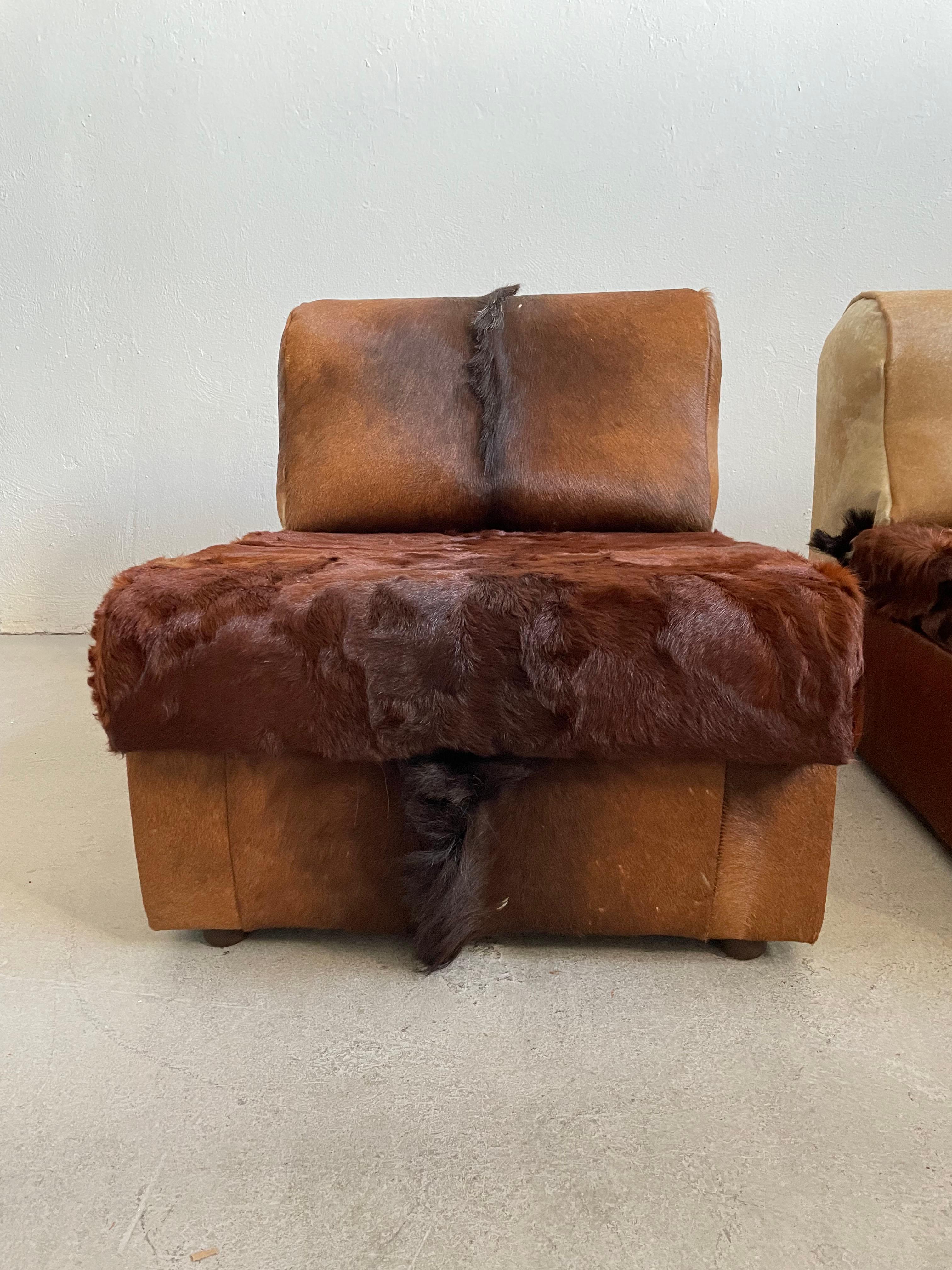Lounge Seating Set, Sofa + Chairs in Cow Hide, Cow Fur, 1970's For Sale 6