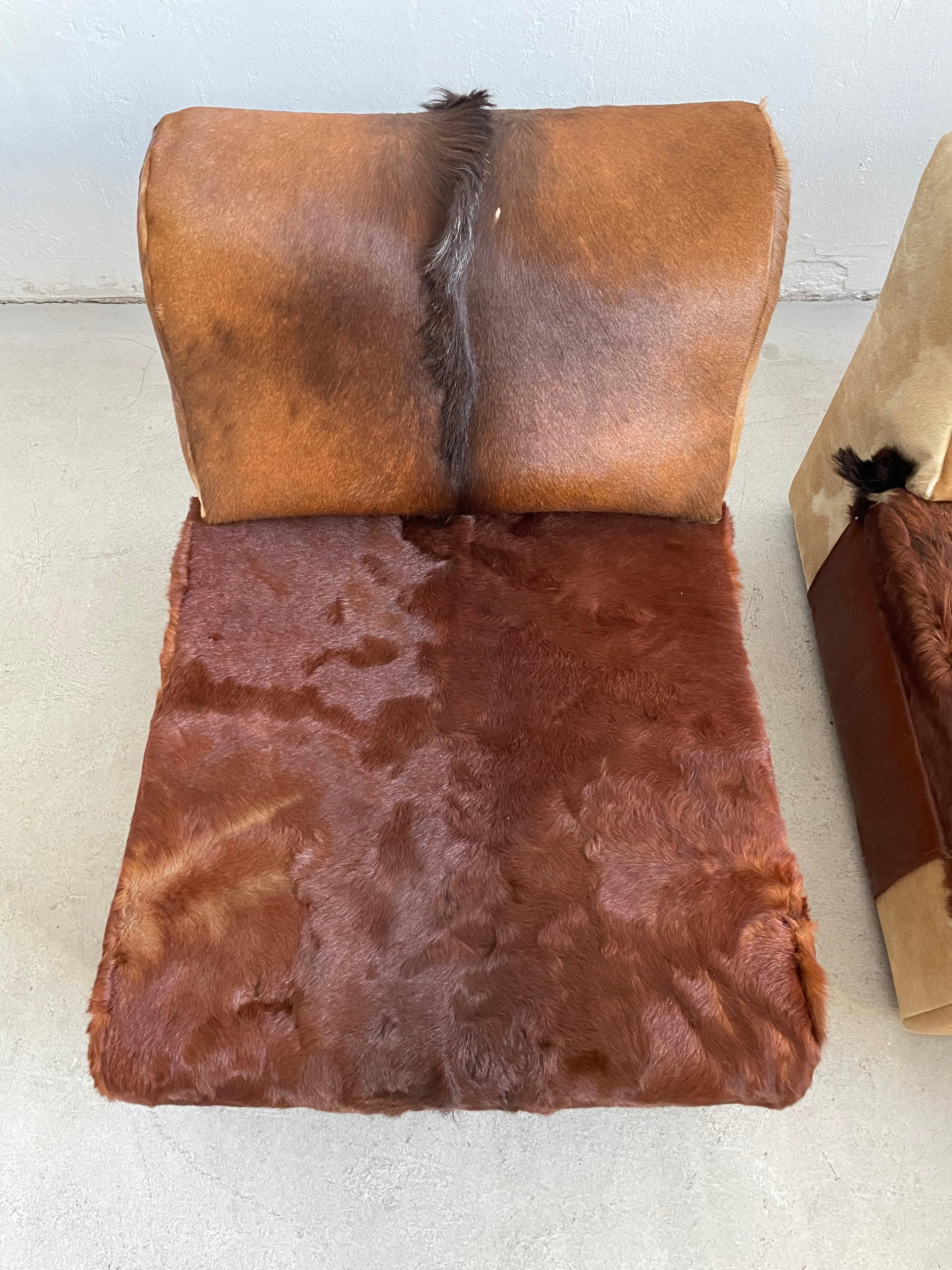 Lounge Seating Set, Sofa + Chairs in Cow Hide, Cow Fur, 1970's For Sale 10