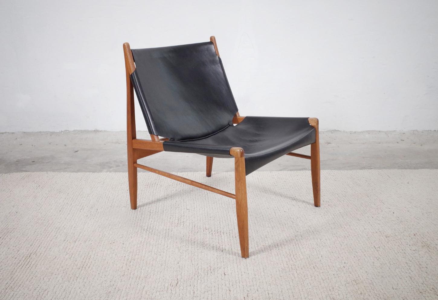 Lounge Sessel in Leder Und Teak Von Franz Xaver Lutz Für WK Möbel, 1958