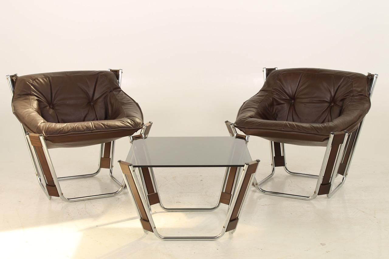 Lounge Set in Leather, 1970s Style Designed by Odd Knutsen In Good Condition In Copenhagen, DK