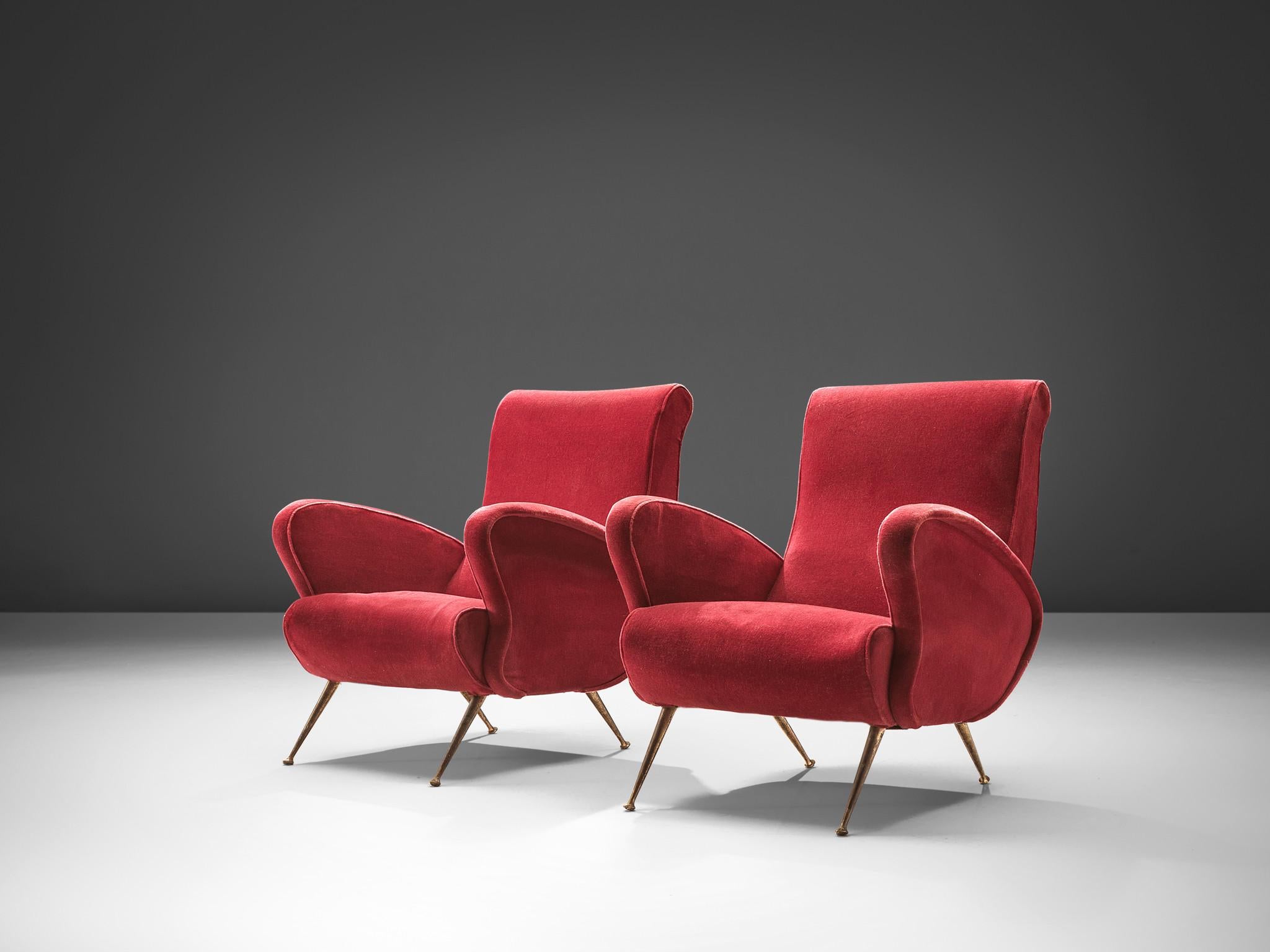 Lounge Set in Red Velvet and Brass 1