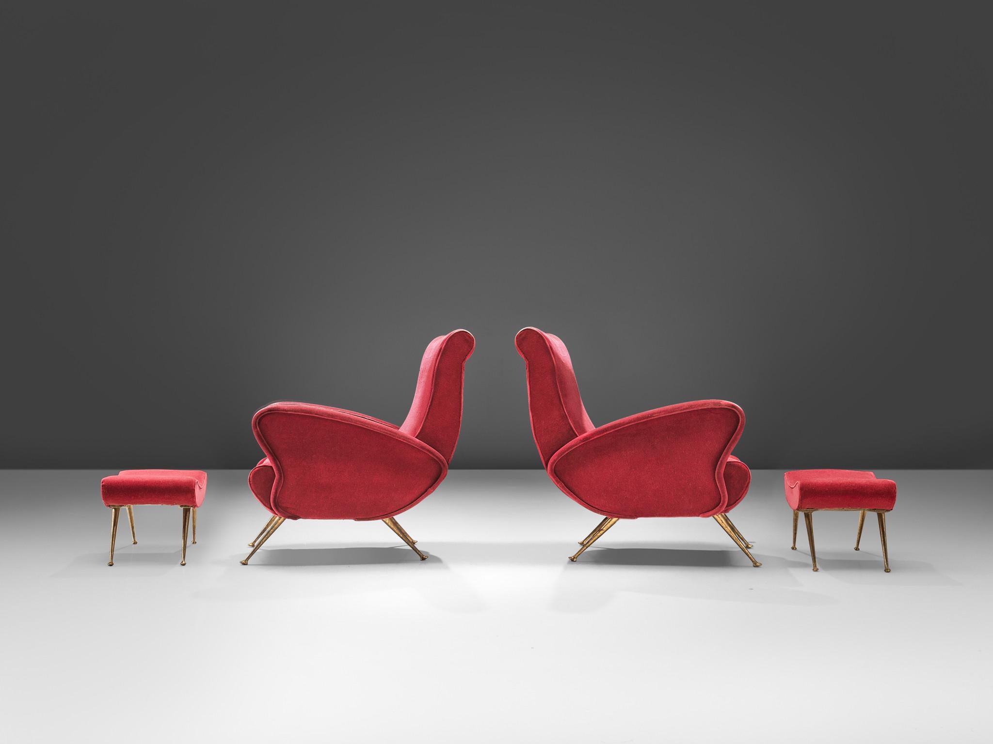 Lounge-Set aus rotem Samt und Messing  im Angebot 3