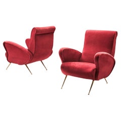 Lounge Set in Red Velvet and Brass